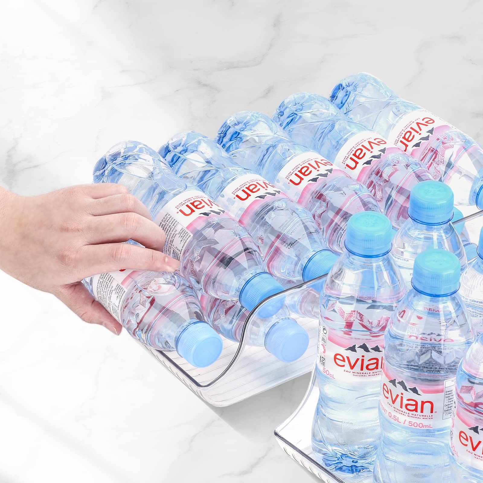 Puricon 2 Pack Water Bottle Dispenser Organizer for Refrigerator  Clear Plastic 16.9oz Water Bottle Container Storage Bin for Fridge Freezer Pantry Cabinet Kitchen -for Water Bottle  PR-08363180