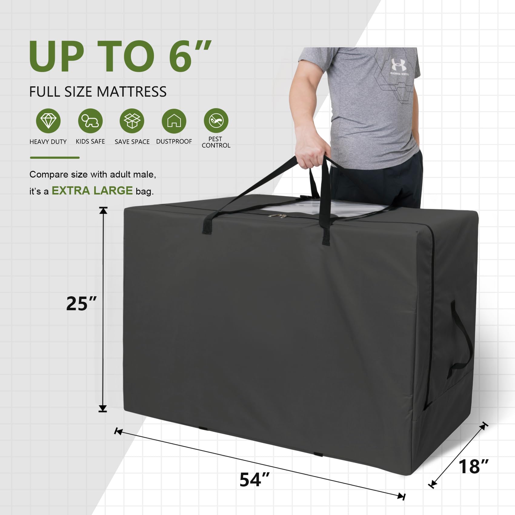 Cuddly Nest Folding Mattress Bag - Heavy Duty Carry Case For Tri-Fold Guest Bed Mattress (Fits 6'' Full Mattress, Black)