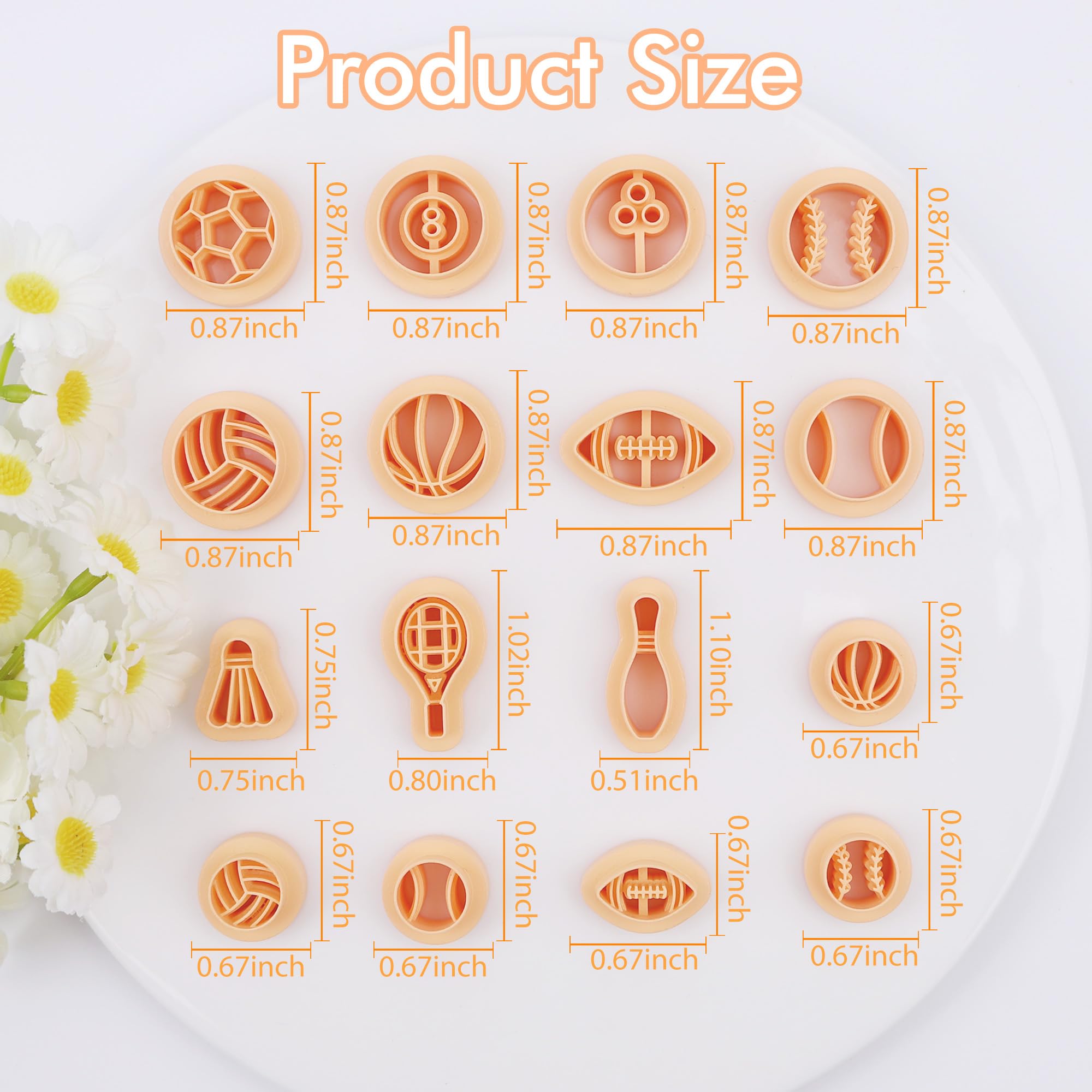 Puocaon Sports Polymer Clay Cutters - 16 Pcs Clay Cutters For Polymer Clay Jewelry Making, Football Baseball Clay Cutters, Clay