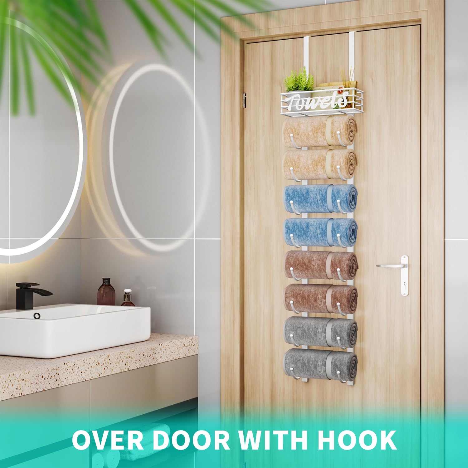 Hapirm Over Door Towel Racks - 9 Tier Over The Door Towel Racks For Bathroom, Wall Mounted Towel Holder With Metal Shelf, Rolled