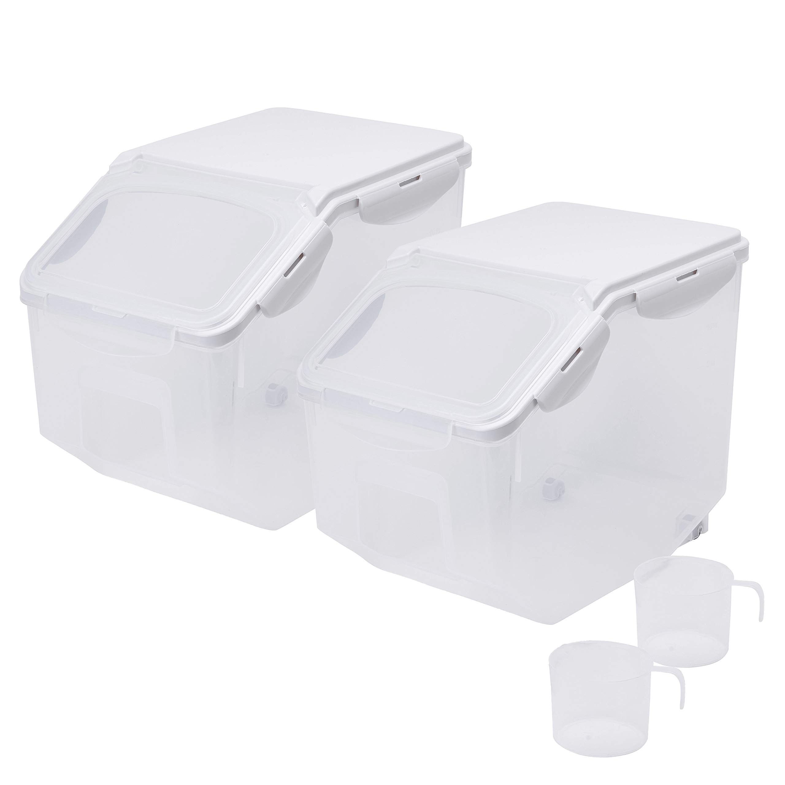 HANAMYA 10 Liter / 20 lbs Rice Storage Container with Measuring Cup, BPA free, For Rice | Grain | Pet Food | Flour, 2 counts, Cl
