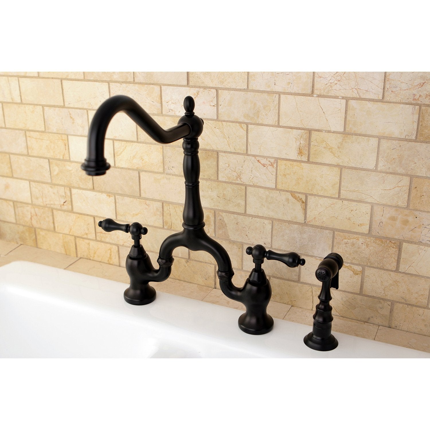 Kingston Brass KS7755ALBS English Country Kitchen Bridge Faucet with Brass Sprayer  Oil Rubbed Bronze