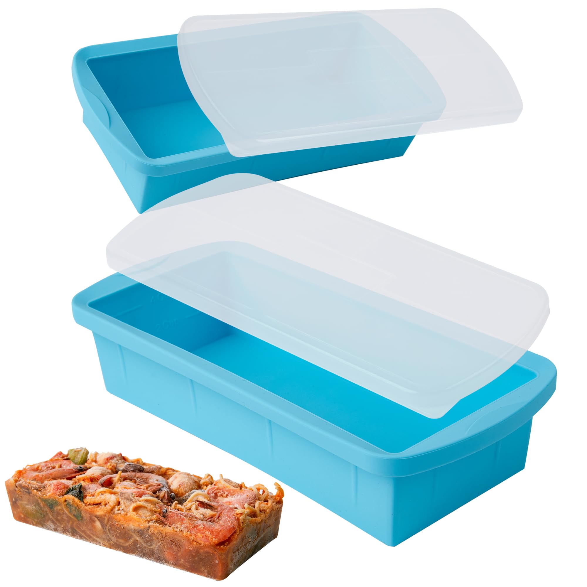 WENQING Silicone Freezer Tray with Lid 2 Pack Silicone Freezer Molds  Large Ice Cube Tray  Makes 2 Perfect 4 Cup Portions Soup
