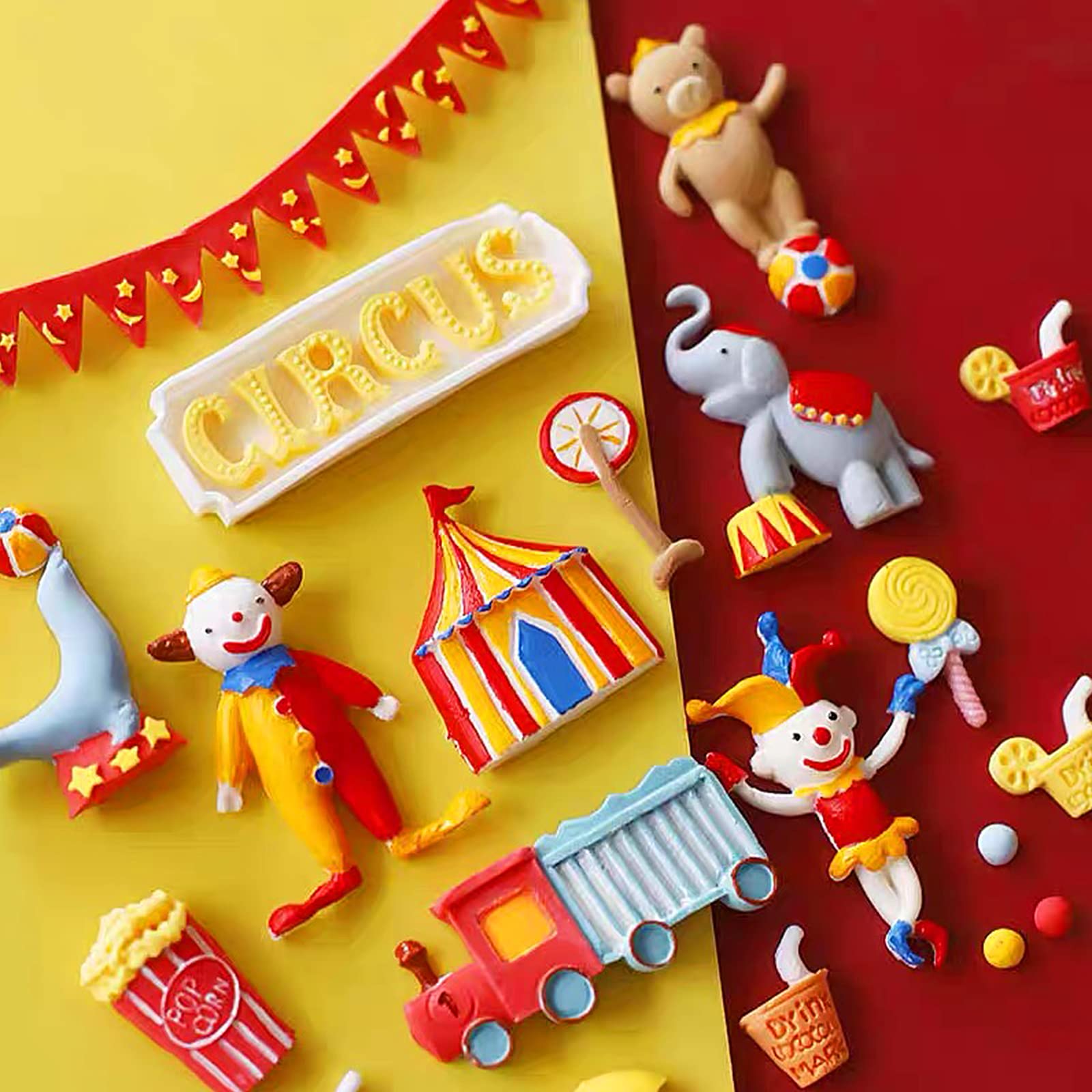 Circus Fondant Molds, Clown Elephant Silicone Molds, Bus Kitchen Baking Tools (2 Pcs) For Cake Decorating, Cupcake Toppers, Cand