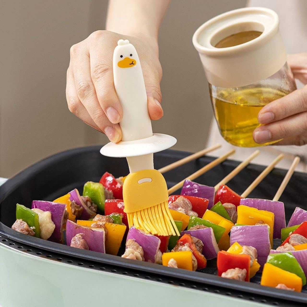 Cute Duck Oil Dispenser Brush, Glass Bottle With Silicone Basting Brush For Cooking, Kitchen Tool For Salad Dressing