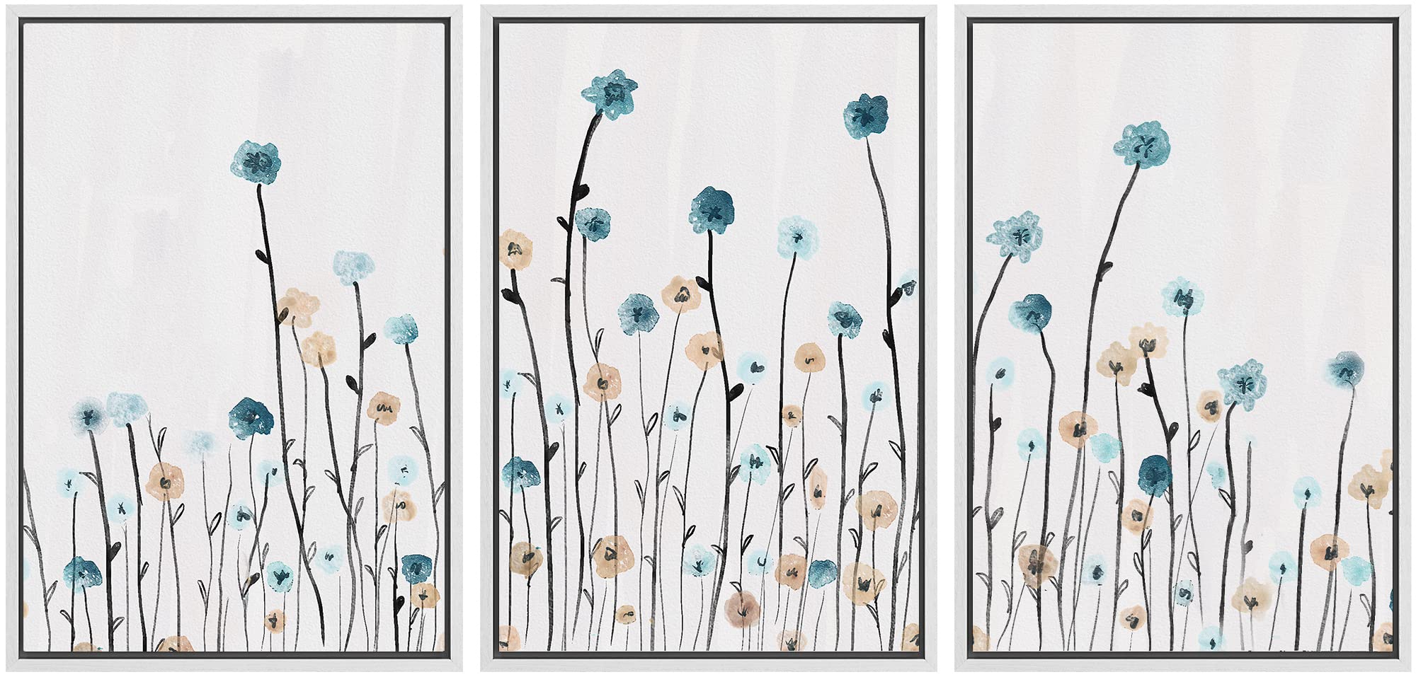 Signwin 3 Piece Framed Canvas Wall Art Flower Canvas Prints Home Artwork Decoration For Living Room,Bedroom - 16''X24''X3 White