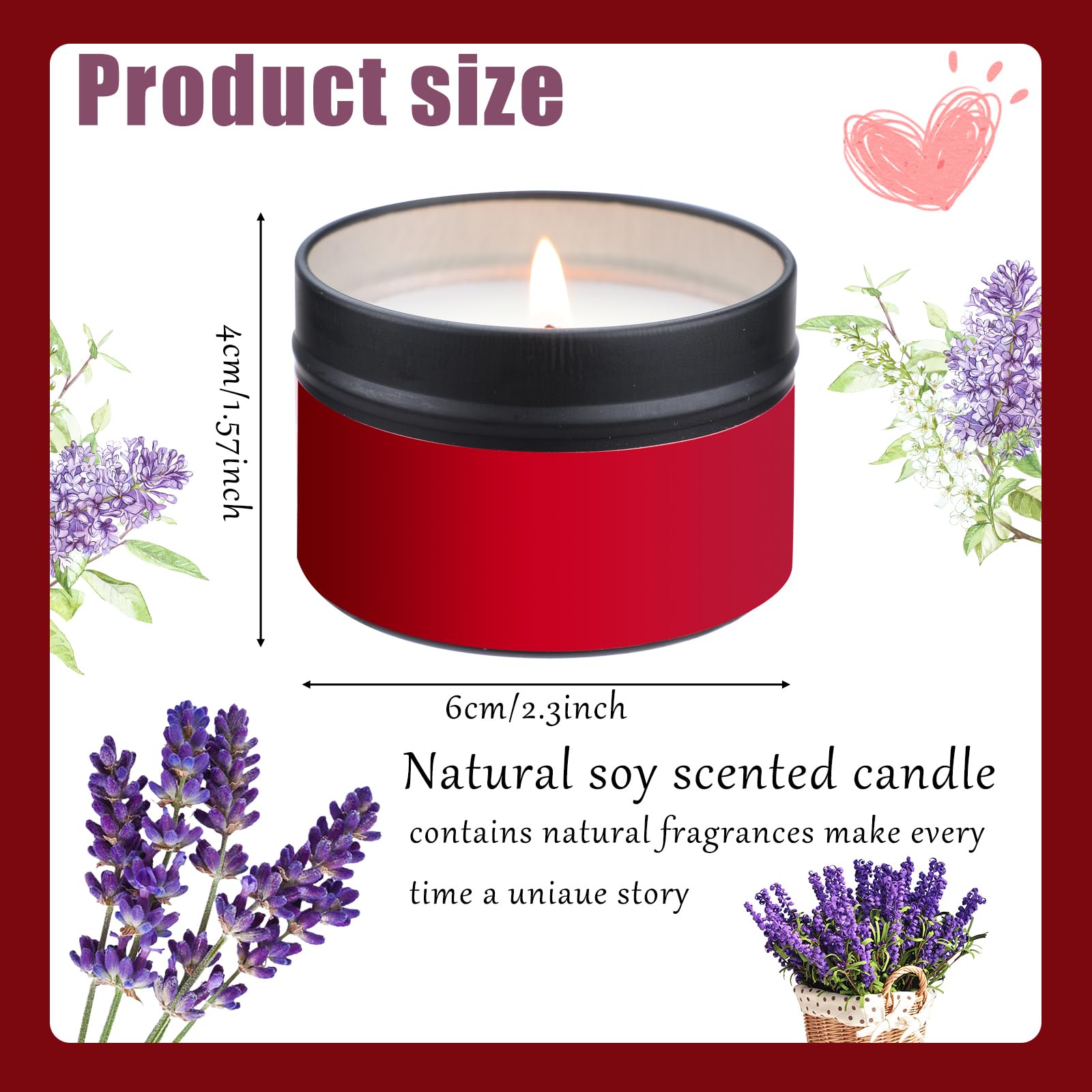 Ziliny 6 Pcs Valentine's Day Scented Candle Jar XOXO Heart Kiss Candle with Long Lasting Burn Lavender Valentines Gift for Her H