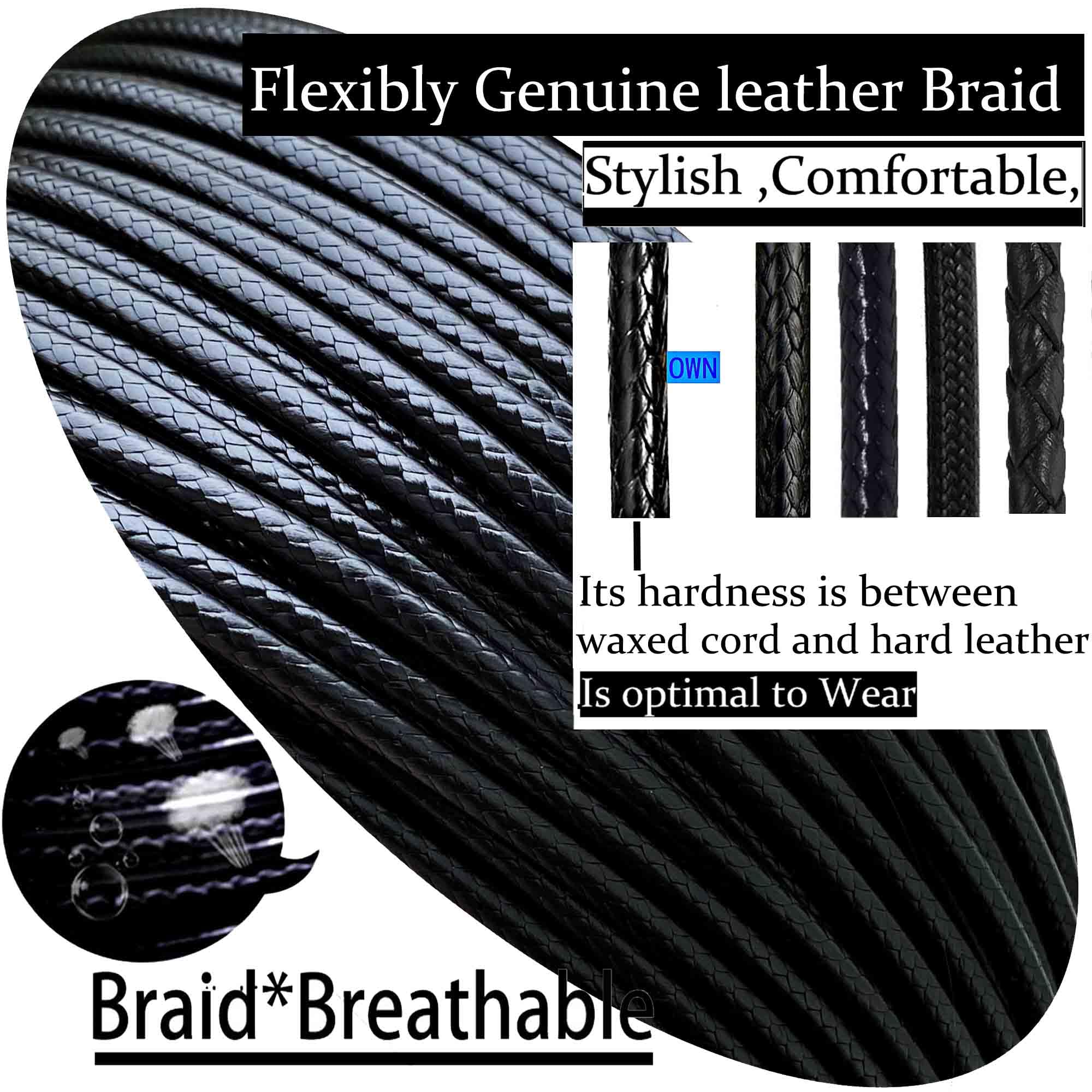 Ioyyio Flexible Braided Leather Necklace Cord With 316L Durable Clasp,2Mm3Mm Width,16A18 20 22 24 26 28 30 Blackbrown Waterproof