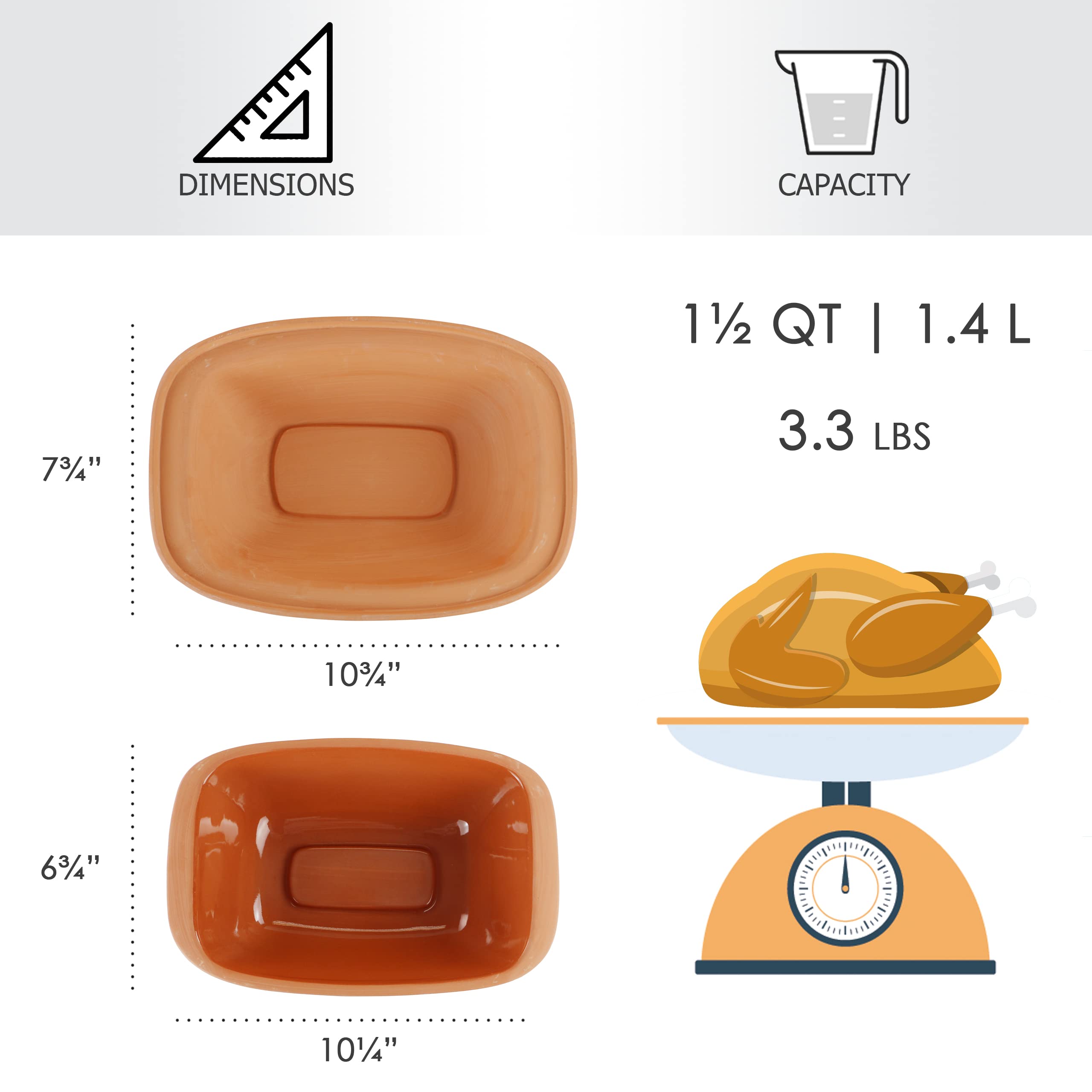 Eurita Clay Roaster, Non-Stick Dutch Oven, Healthy Clay Pot Cooking, With Free Recipe Guide, 1.5 Quarts