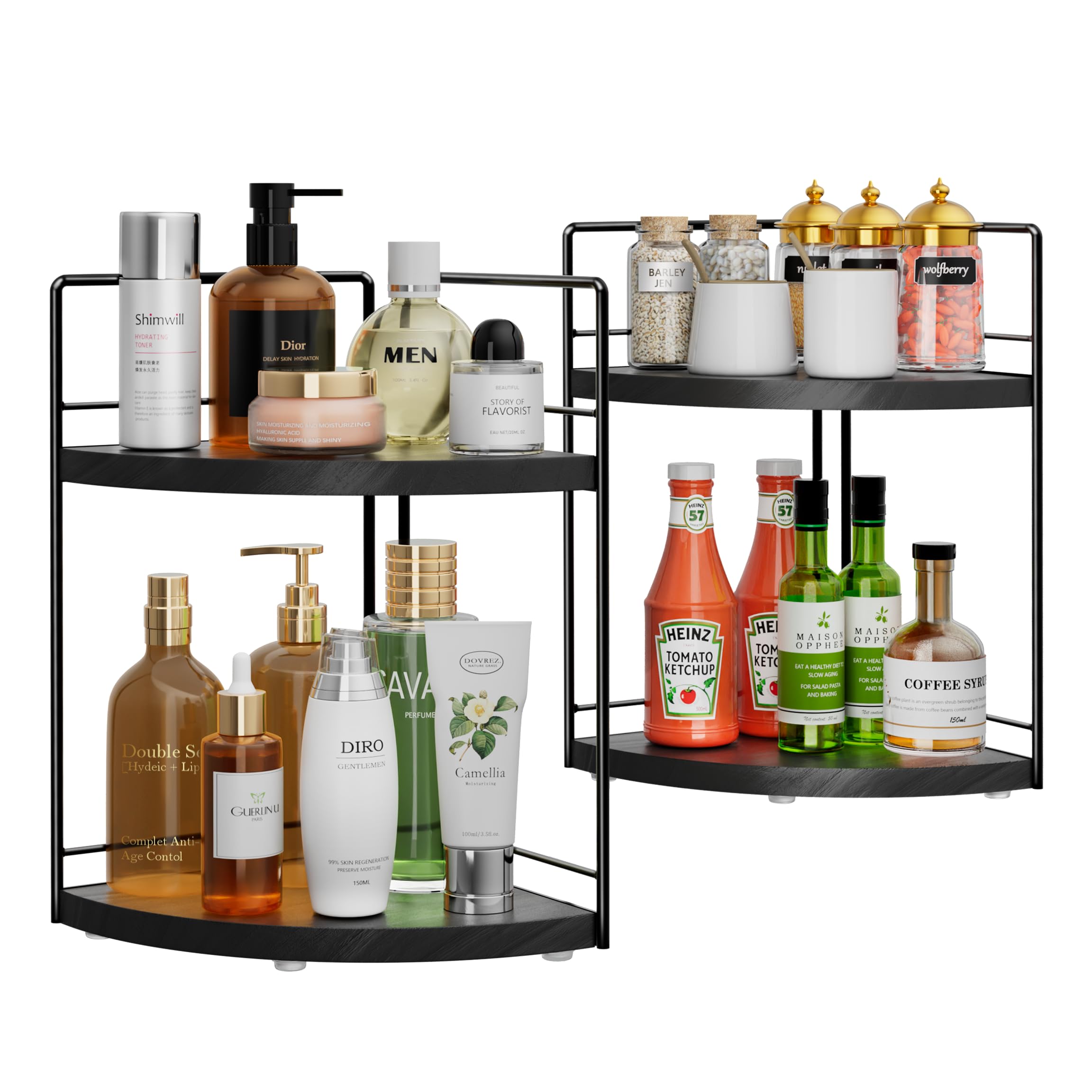 Bstsll 2 Pack Bathroom Counter Organizer,2 Tier Corner Bathroom Counter Organizer,Black Wooden Vanity Organizer For Bathroom Org