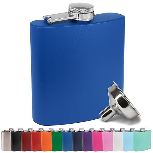 Clear Water Home Goods - 6 Oz Powder Coated Stainless Steel Hip Flask - Wedding Party - Groomsman - Bridesmaid (Matte Royal Blue