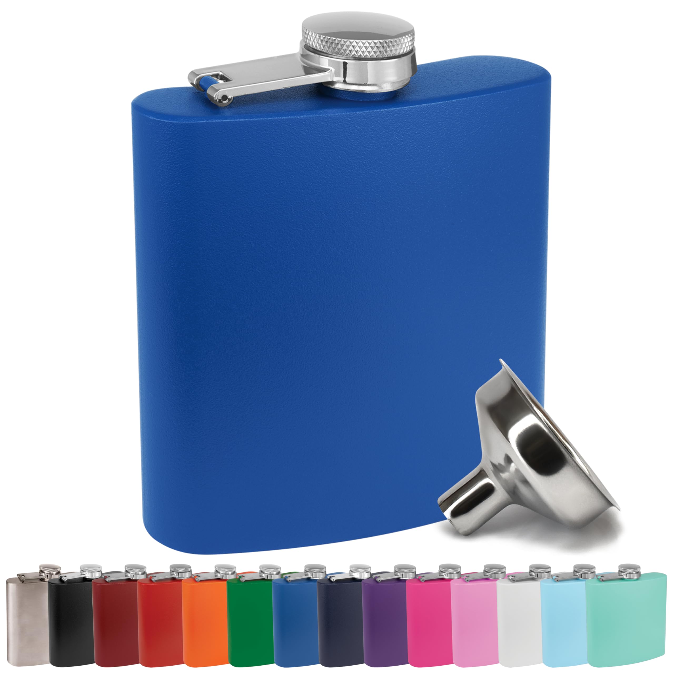 Clear Water Home Goods - 6 Oz Powder Coated Stainless Steel Hip Flask - Wedding Party - Groomsman - Bridesmaid (Matte Royal Blue