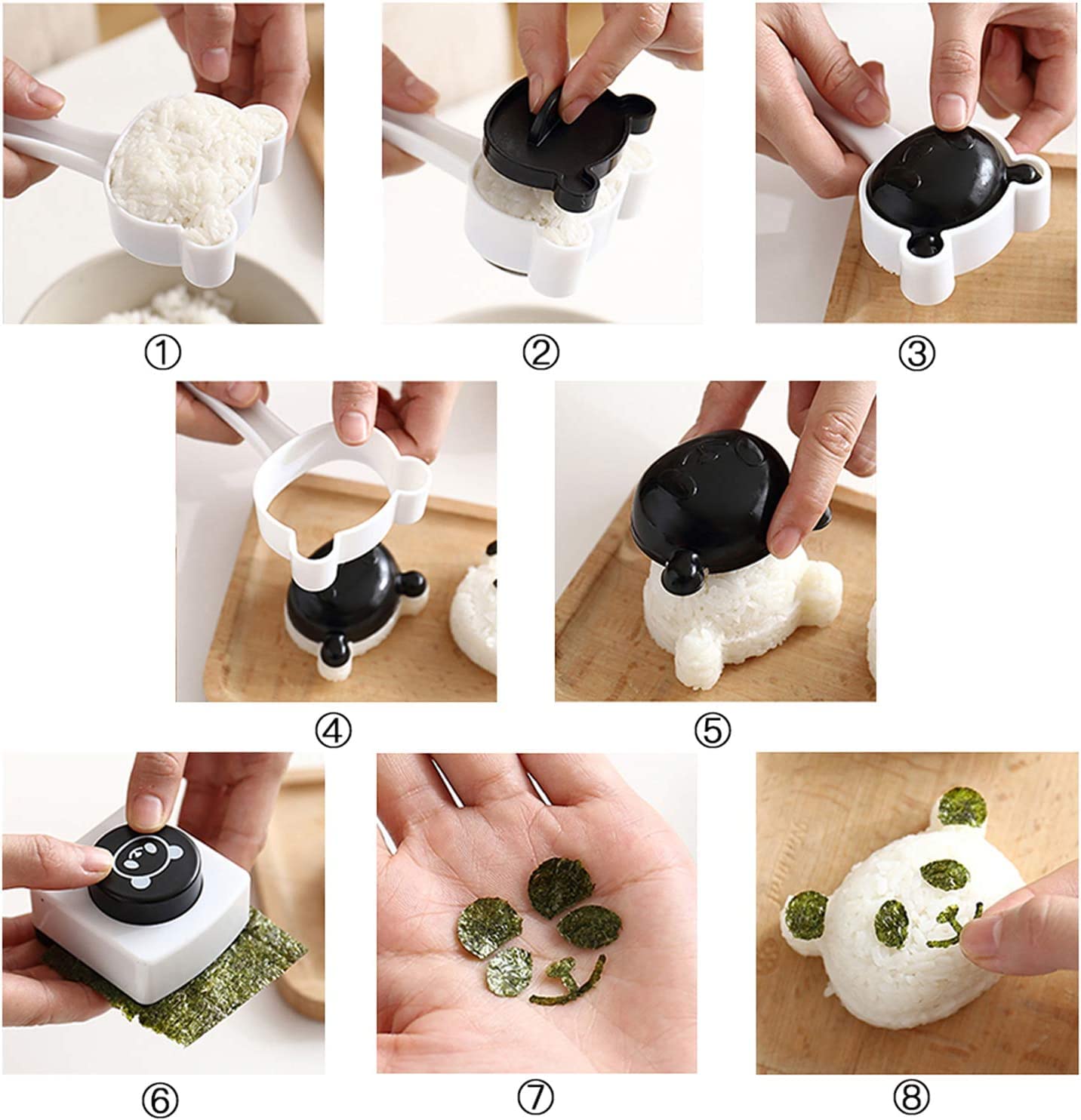 Velidy Bento Accessories Rice Ball Mold,Cartoon Panda Sushi Maker Mould Seaweed Cutter Bento Nori Kitchen Rice Mould For Kids Pa