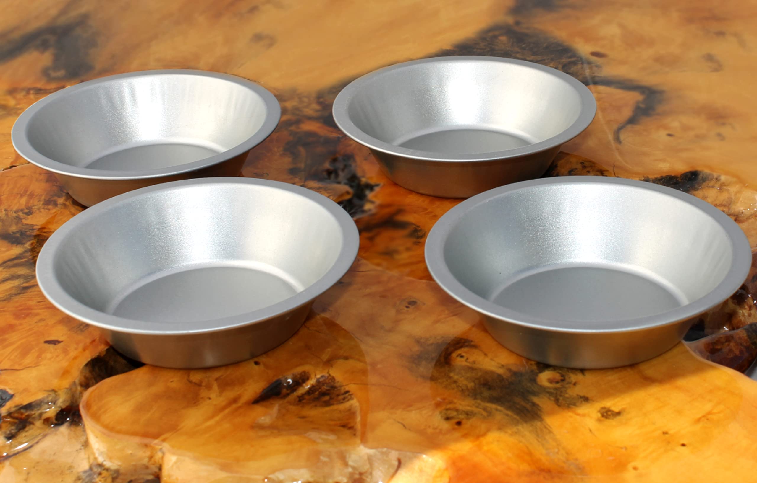 Bosrahl Small Size Tin Pie Pans, Personal Size Tin Plated Steel Pie Baking Pans, Portion Size Quiche Pie Baking Pans, Set Of 4