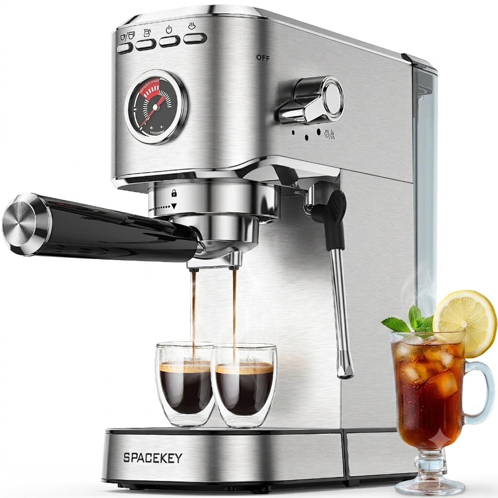 Spacekey Espresso Machine with Milk Frother, 20 Bar Compact Expresso Coffee Machines for Home, Stainless Steel Espresso Maker wi