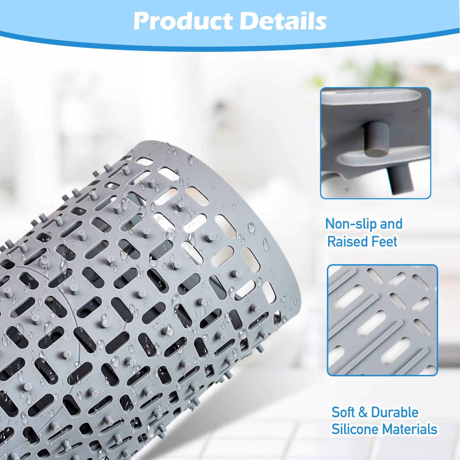 Silicone Sink Mat 26''X14'' Kitchen Sink Protector Mat With Diy Drain Hole, Grey Farmhouse Silicone Sink Mat Protector 1Pcs Kitc