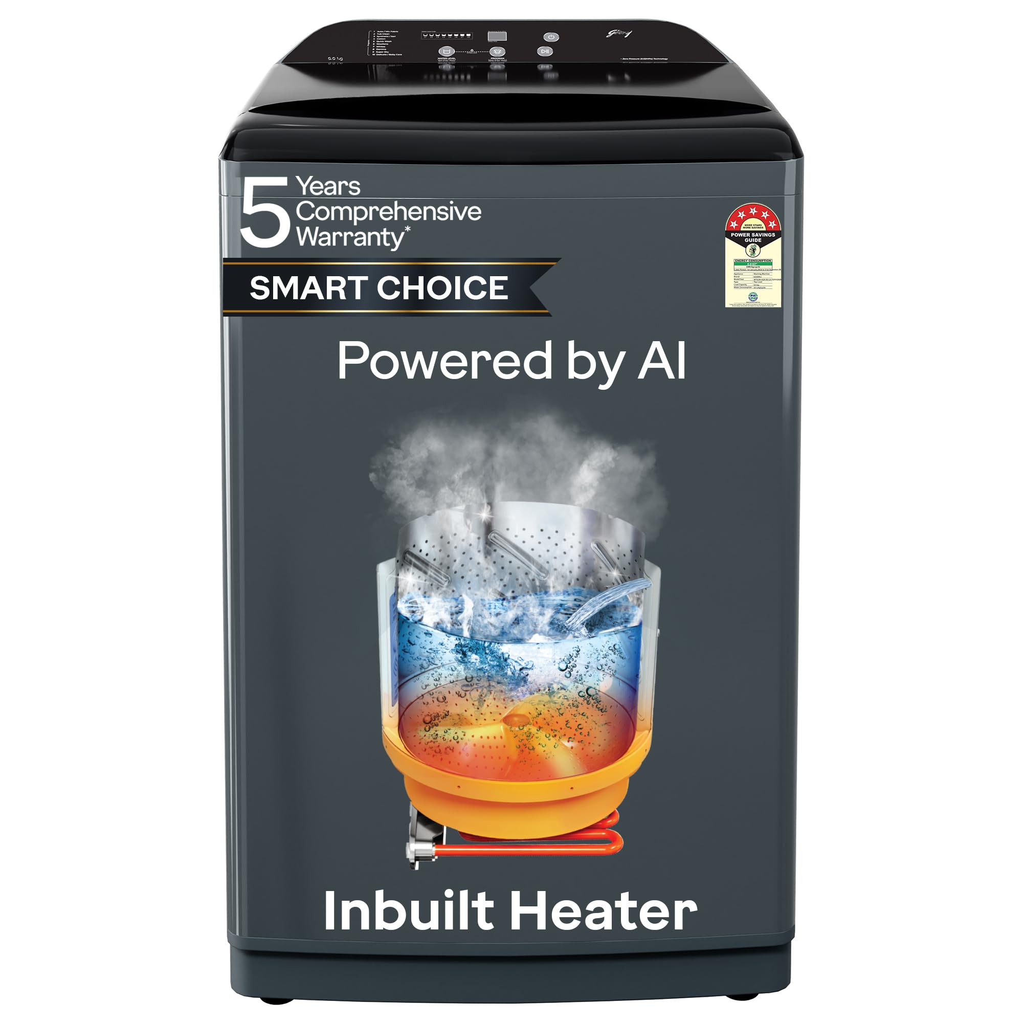 Godrej 8 Kg 5 Star Ai Powered, Inbuilt Heater, Fills Tub At ~0 Water Pressure, Fully Automatic Top Load Washing Machine (Wteon A