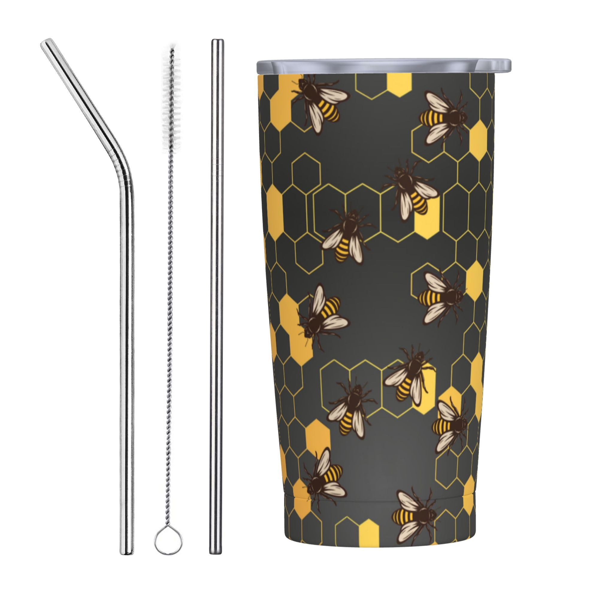 LYEMVHE Bee Tumbler with Lid and Straw Insulated Travel Coffee Mug 20oz Double Wall Vacuum Stainless Steel Water Bottle Cup for 