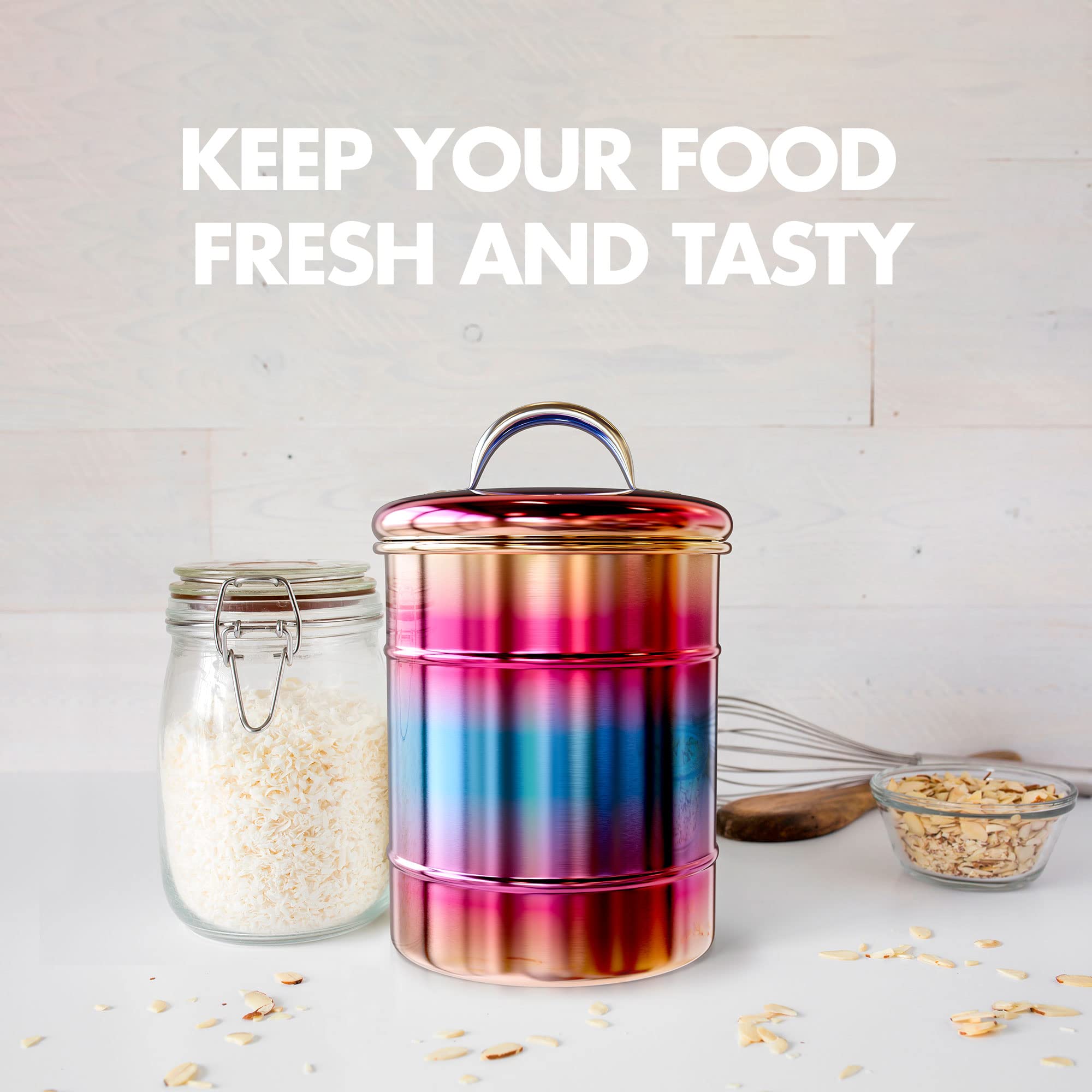 Amici Home Rainbow Metal Storage Canister | Dry Food Storage Container | Airtight Lid | 38 Ounce Capacity | Modern Home D  Cor |