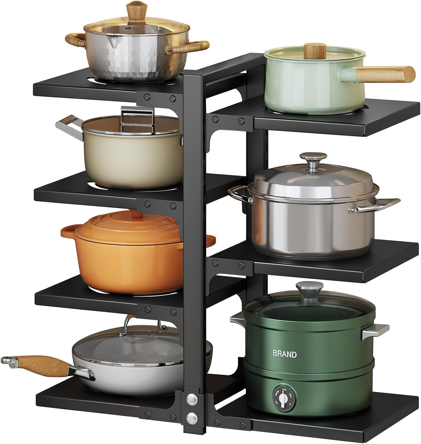 Pots And Pans Organizer For Cabinet, 7Tier Heavy Duty Pot Pan Rack, Adjustable Kitchen Cabinet Organizer Under Sink Storage For