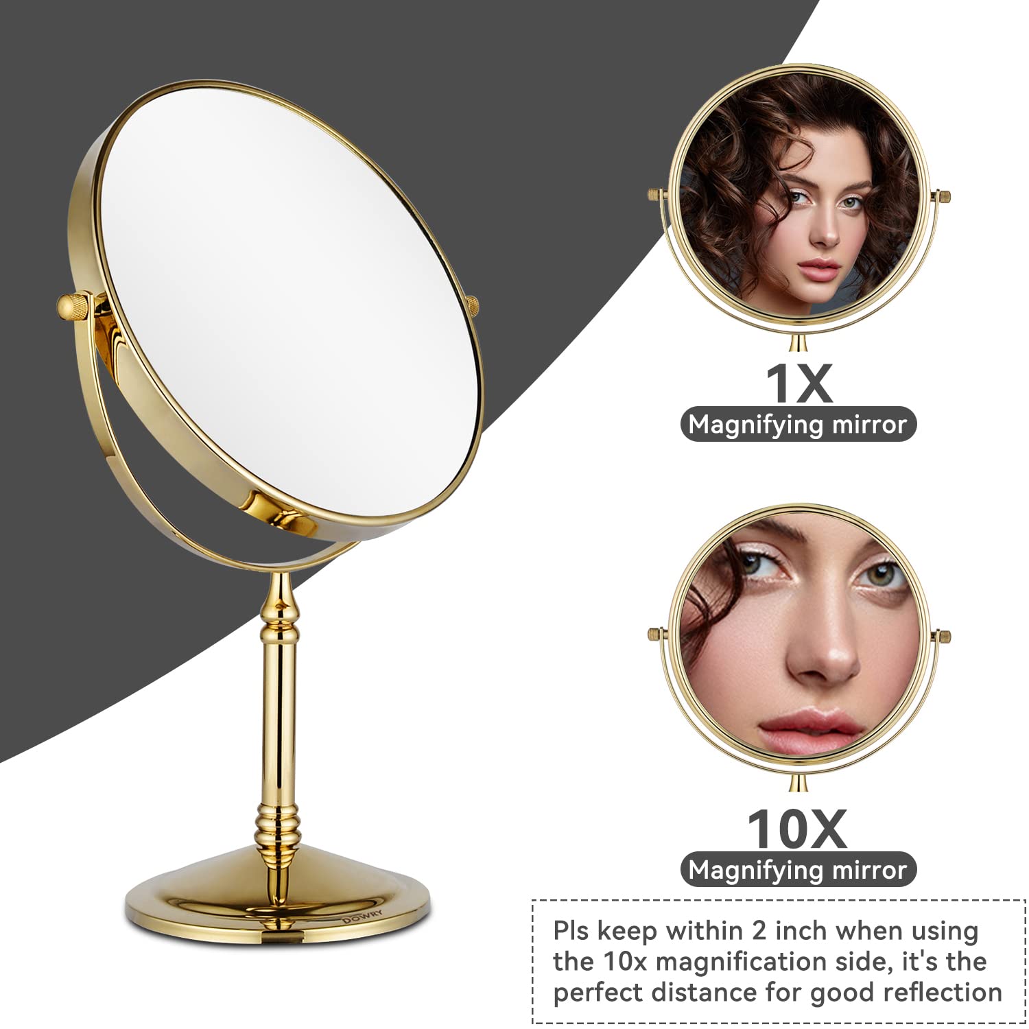 Dowry Makeup Mirror 10X Magnification Vanity Mirror Tabletop Two-Sided Swivel Gold Finish
