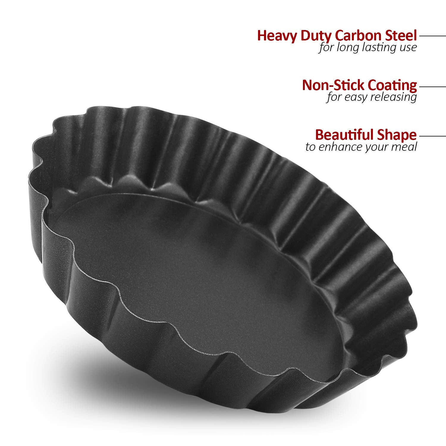 Laxinis World 4    Quiche Pans With Removable Bottom, Non-Stick, Fluted Sides, Mini Tart Pans, Round Shape, Set Of 6