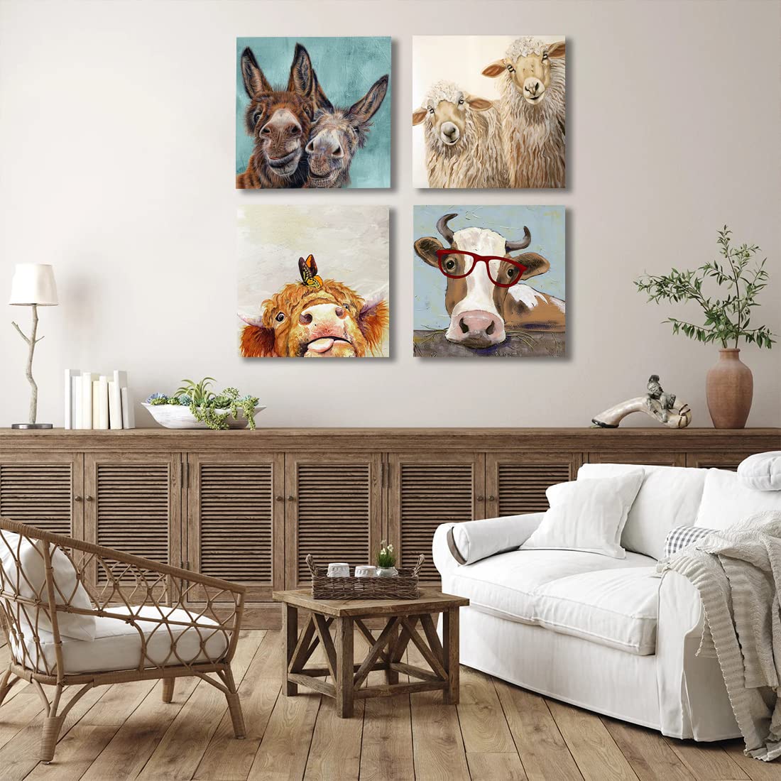 Soothan Country Farmhouse Donkey Canvas Pictures Prints Funny Animal Wall Decor Posters For Mens Boys Bedroom Office Rustic Farm