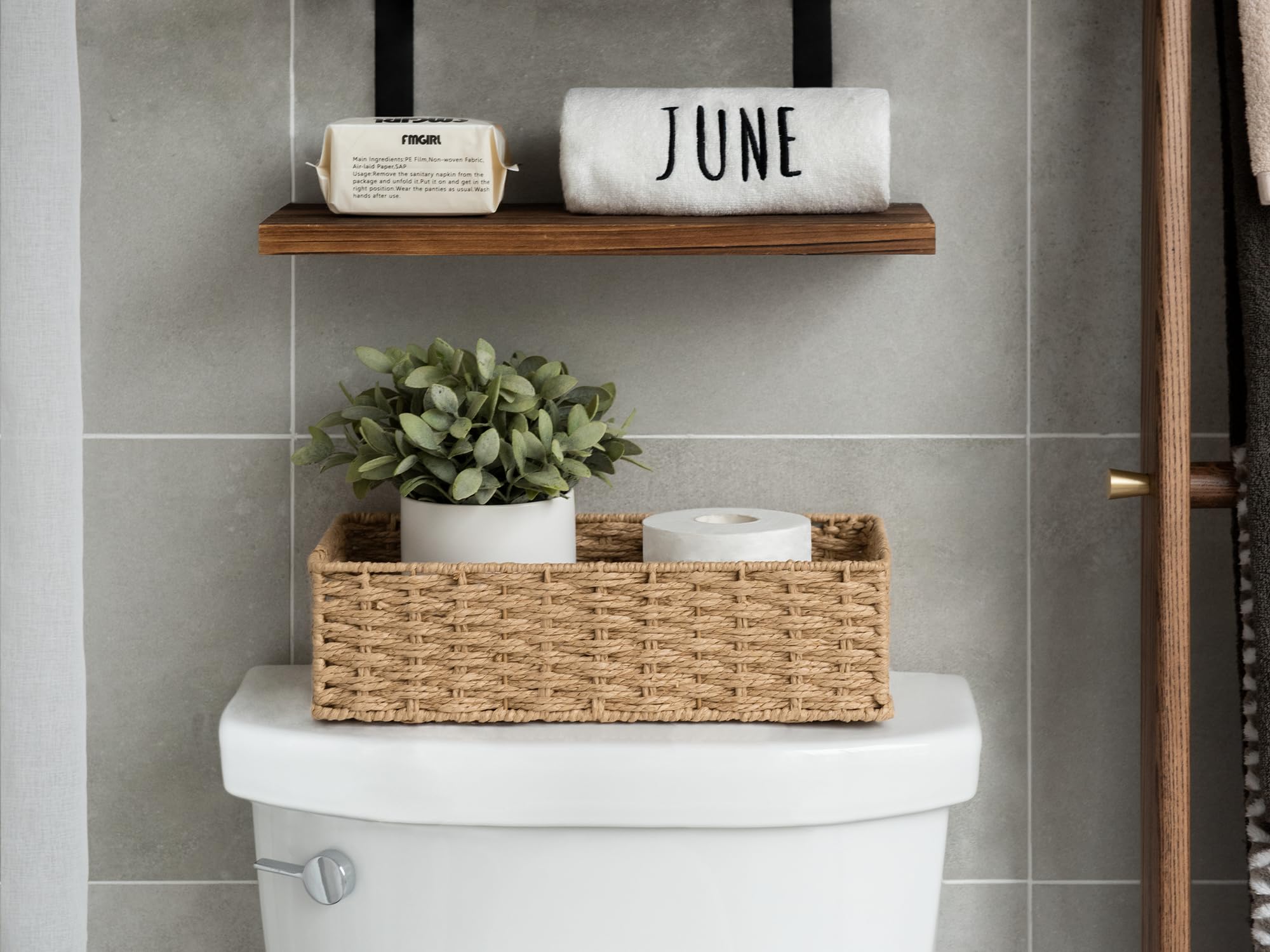 Storageworks Toilet Paper Basket, Orange Round Paper Rope Baskets For Bathroom, Small Toilet Tank Basket, Towel Basket With Buil