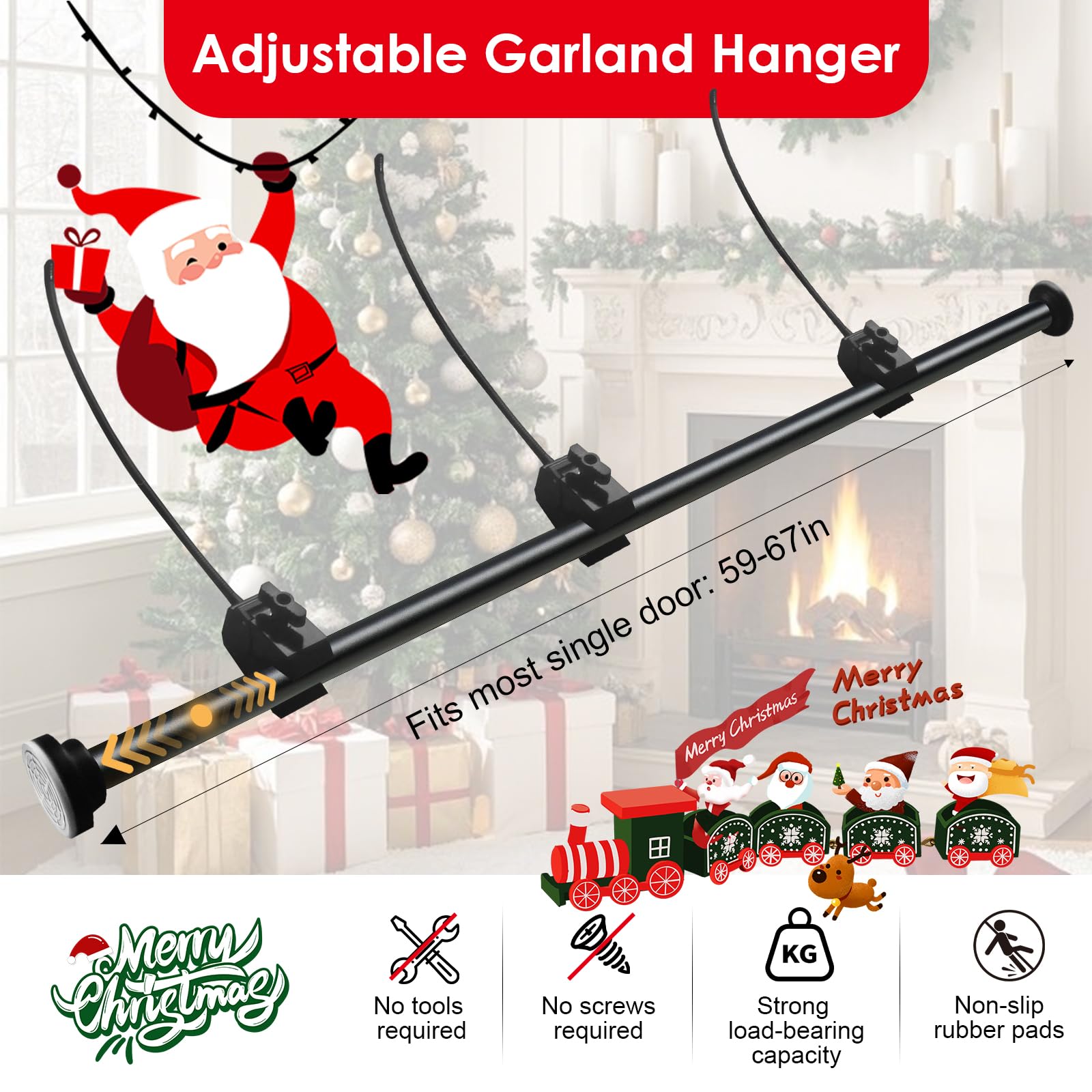 Docaharbour Garland Hanger for Front Door Frame, Adjustable 18- 80 Heavy-Duty Garland Holder for Door Frame Christmas & Hallowee