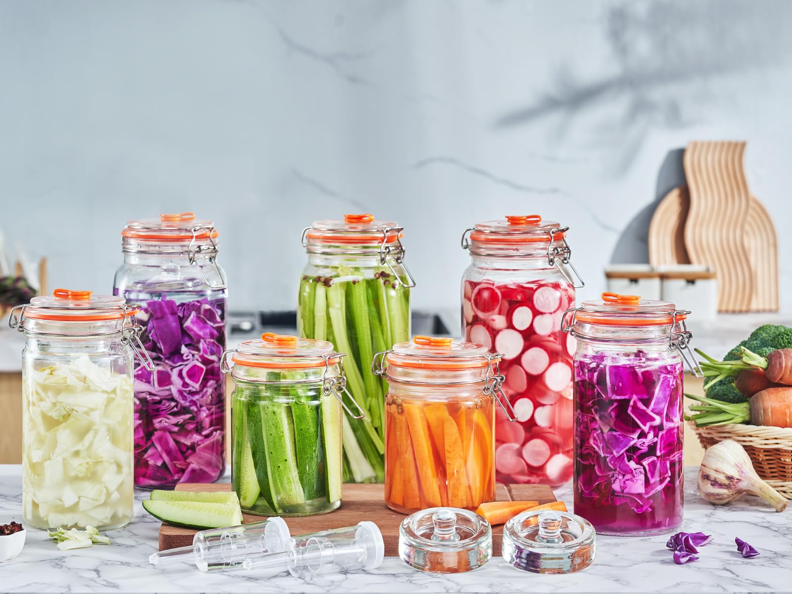 Jillmo Fermentation Jar, 2 Liter Fermentation Kit With Fermenting Weights And Airlocks, Pack Of 2