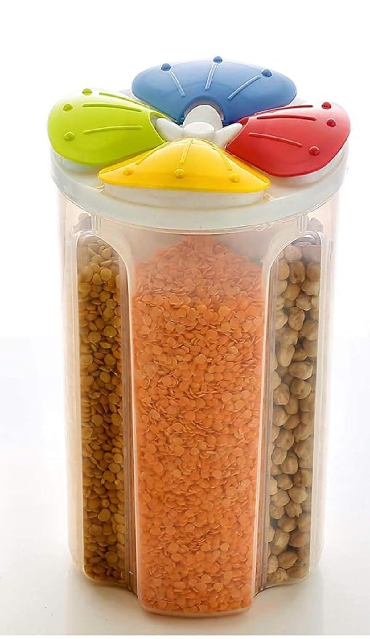 Abter 2500Ml 4Section Airtight Storage Container  Transparent Plastic Dispenser Jar For Food Grains, Cereals, Pulses, Masalas,