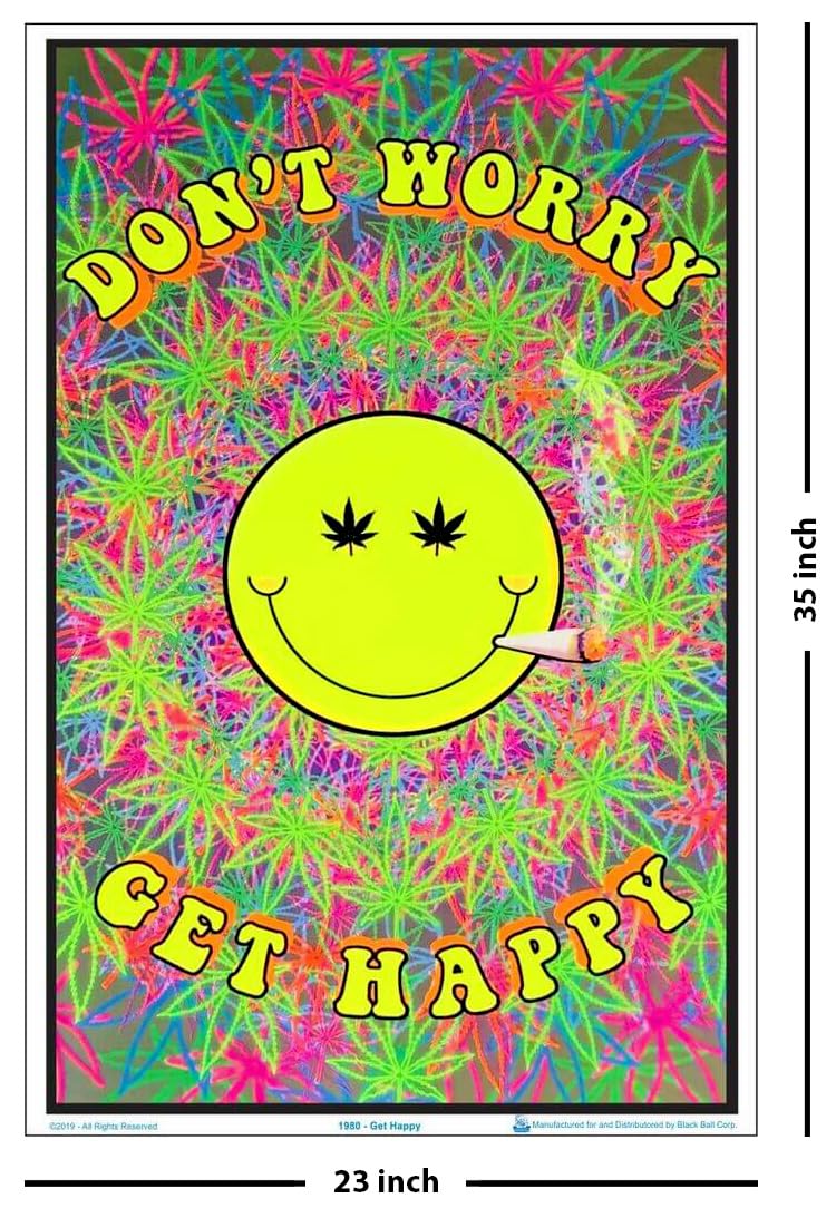Don'T Worry Get Happy - Flocked - Blacklight Poster - 23'' X 35''
