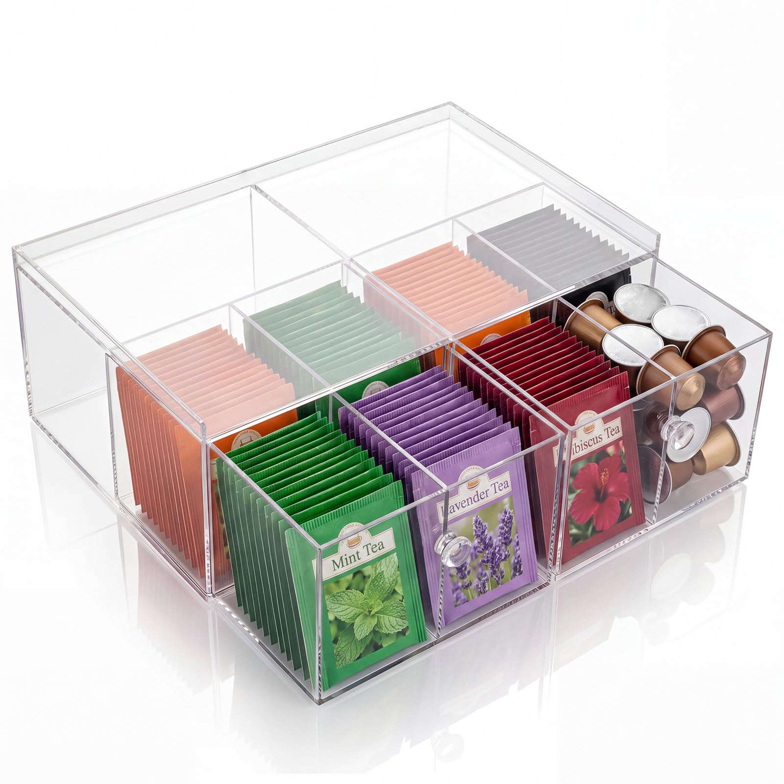 Novabright Large Acrylic Tea Bag Organizer with Drawer, 120 Tea Bags