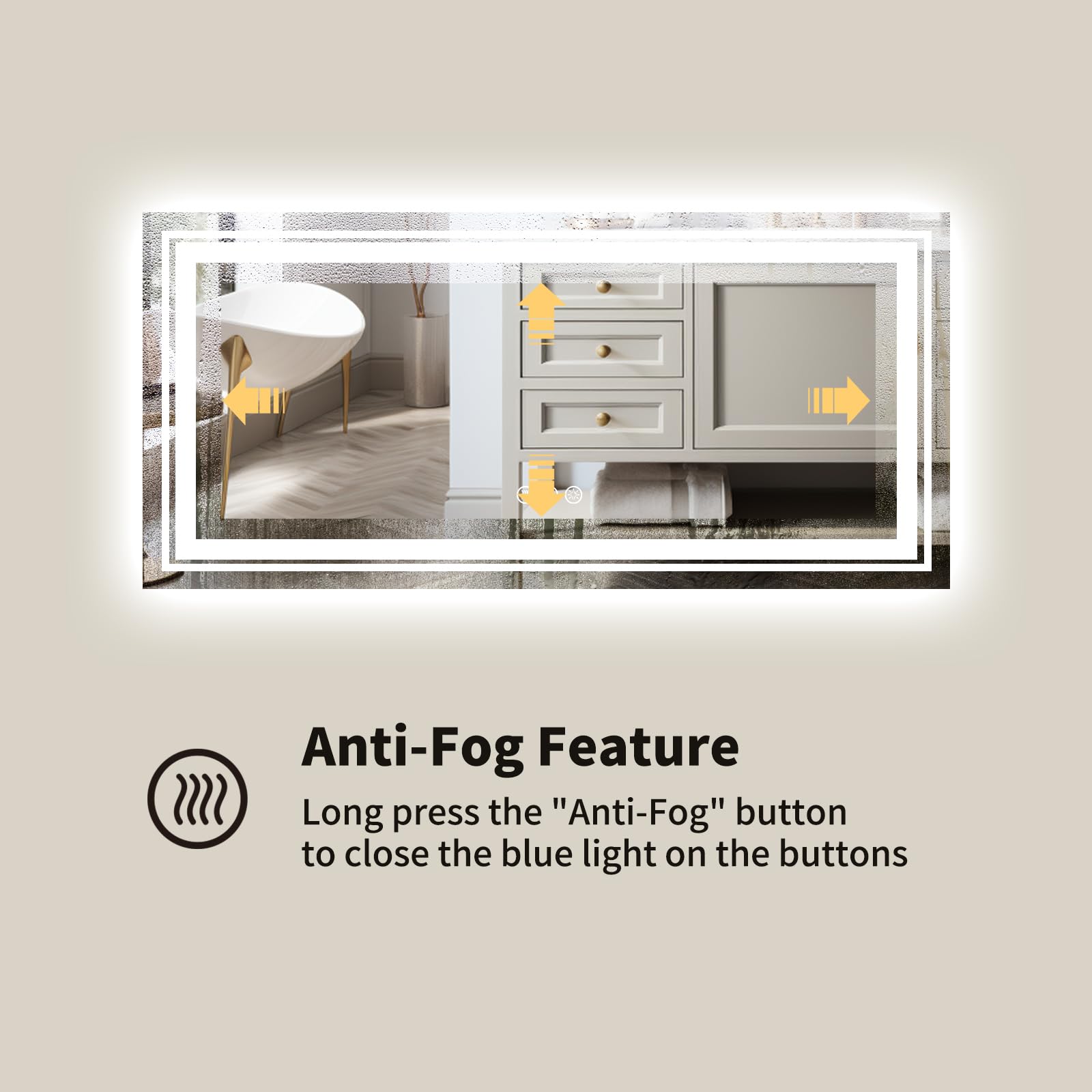 Wtty Led Bathroom Mirror 72''X40'' With Front And Backlight, Large Dimmable Led Vanity Wall Mirrors, Double Led Bathroom Mirror