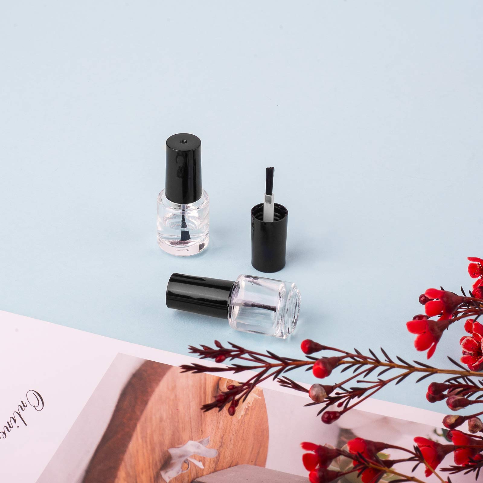 Gther 20Pcs Empty Nail Polish Bottles, Clear Glass Refillable Bottles Container With Brush Cap & Funnel & Mixing Balls For Nail