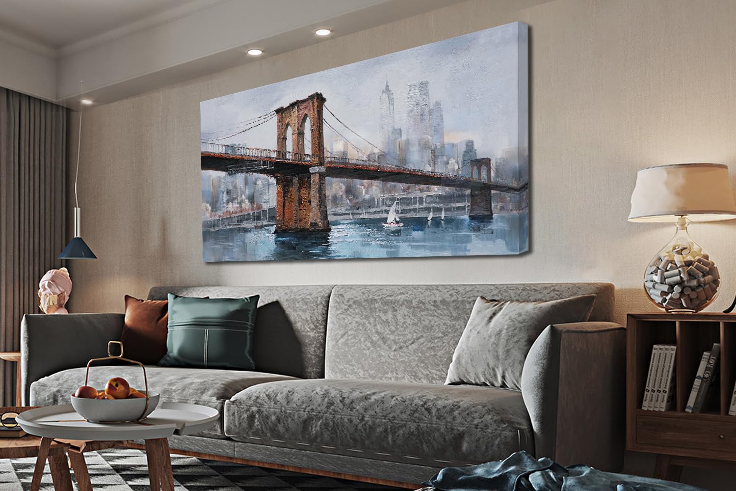 Ardemy Brooklyn Bridge Canvas Wall Art Abstract Skyline New York City Painting Prints, Modern Brooklyn Bridge Colorful Nyc Pictu