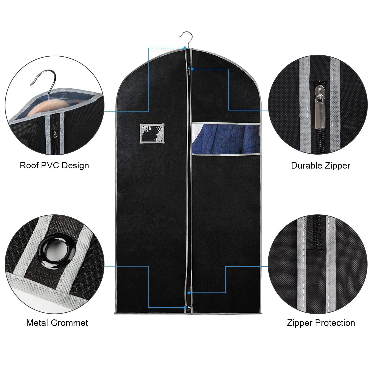 Syeeiex 40'' Garment Bag  Set of 5 Suit Bag  Garment Bags for Hanging Clothes  Suit Covers Bags for Men or Women  Dress Bags for Storage Suits  Shirts T-shirts and Jackets on Closet or Travel