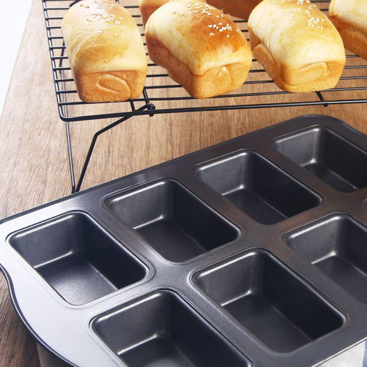 Beasea Mini Loaf Pan 8 Cavity, Nonstick Bakeware Square Bread Pan, Carbon Steel Mini Loaf Bread Pan Cake Pans For Baking Oven