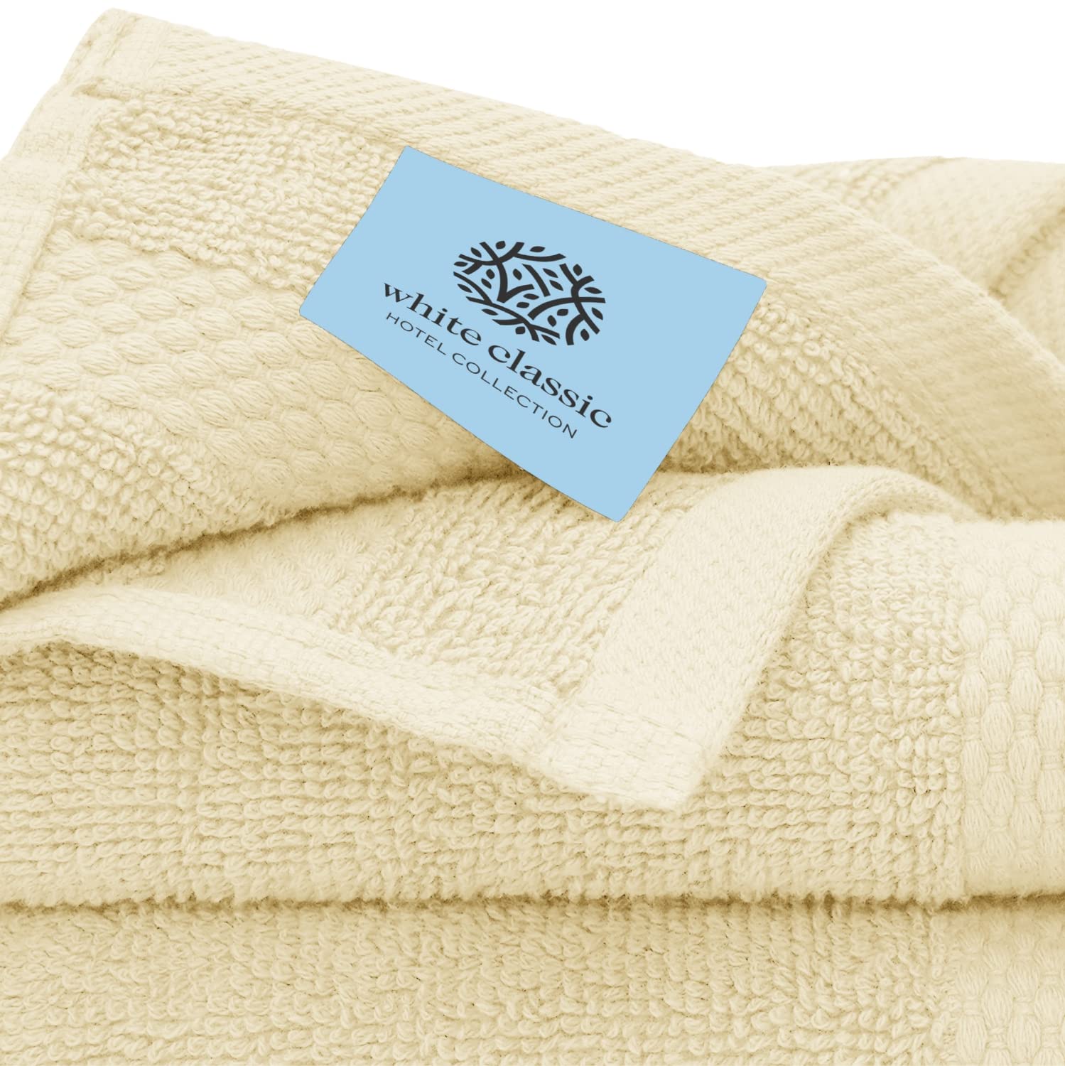 White Classic Luxury Beige Bath Towel Set - Combed Cotton Hotel Quality Absorbent 8 Piece Towels | 2 Bath Towels | 2 Hand Towels