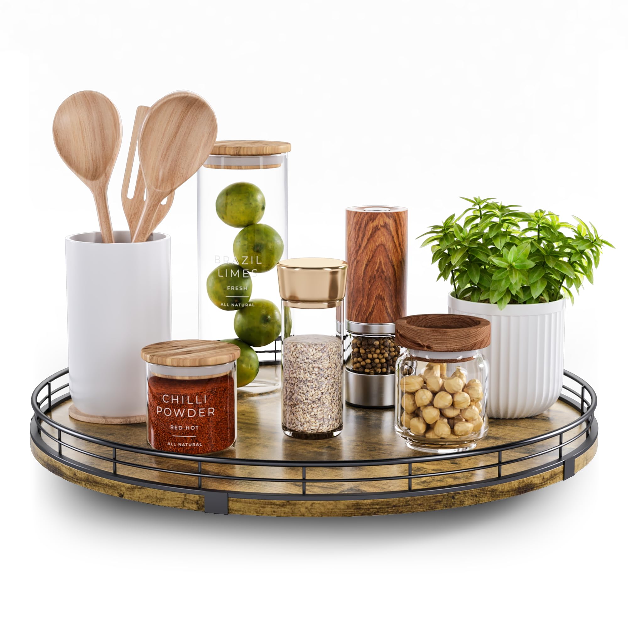 Lazy Susan Turntable Organizer for Table Top, 16 Round Wooden Lazy Susan for Cabinet Kitchen Countertop Pantry Dining Coffee Tab