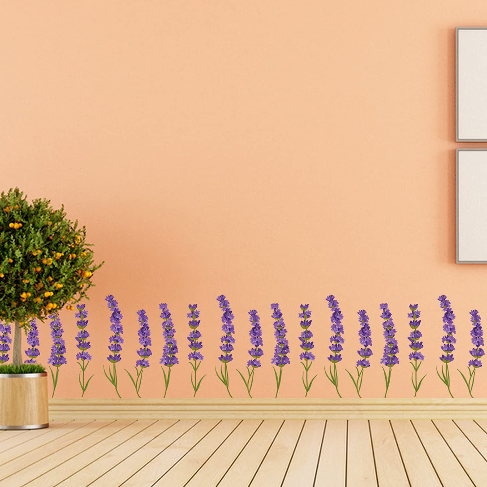 Maydahui 6 Sheets Lavender Flowers Wall Decals Garden Purple Floral Wall Corner Stickers(7.25 X 54 Inch) Peel Stick Removable Ar