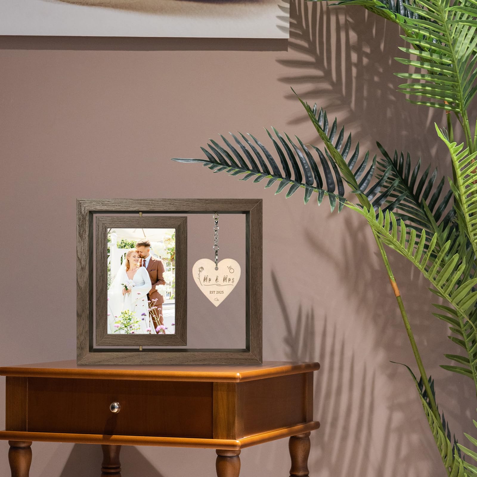 EYITUPC Rotating Floating Mr & Mrs EST 2025 - Let the Adventure Begin Picture Frame, Wedding Bridal Shower Gifts for Bride Newly
