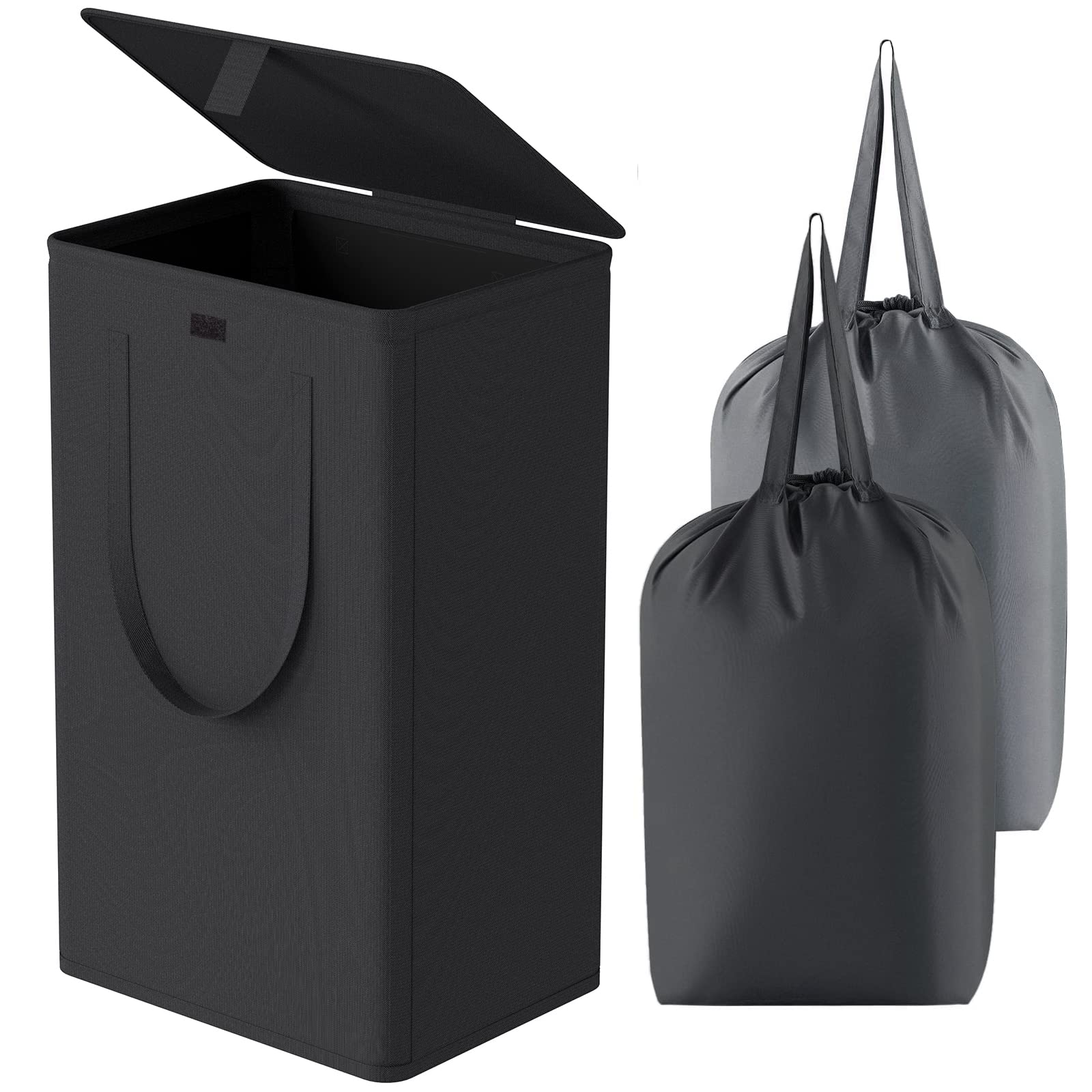 WOWLIVE 100L Laundry Hamper with Lid, Large Foldable Laundry Basket with 2 Removable Bags and Handles, Tall Collapsible Dirty Cl