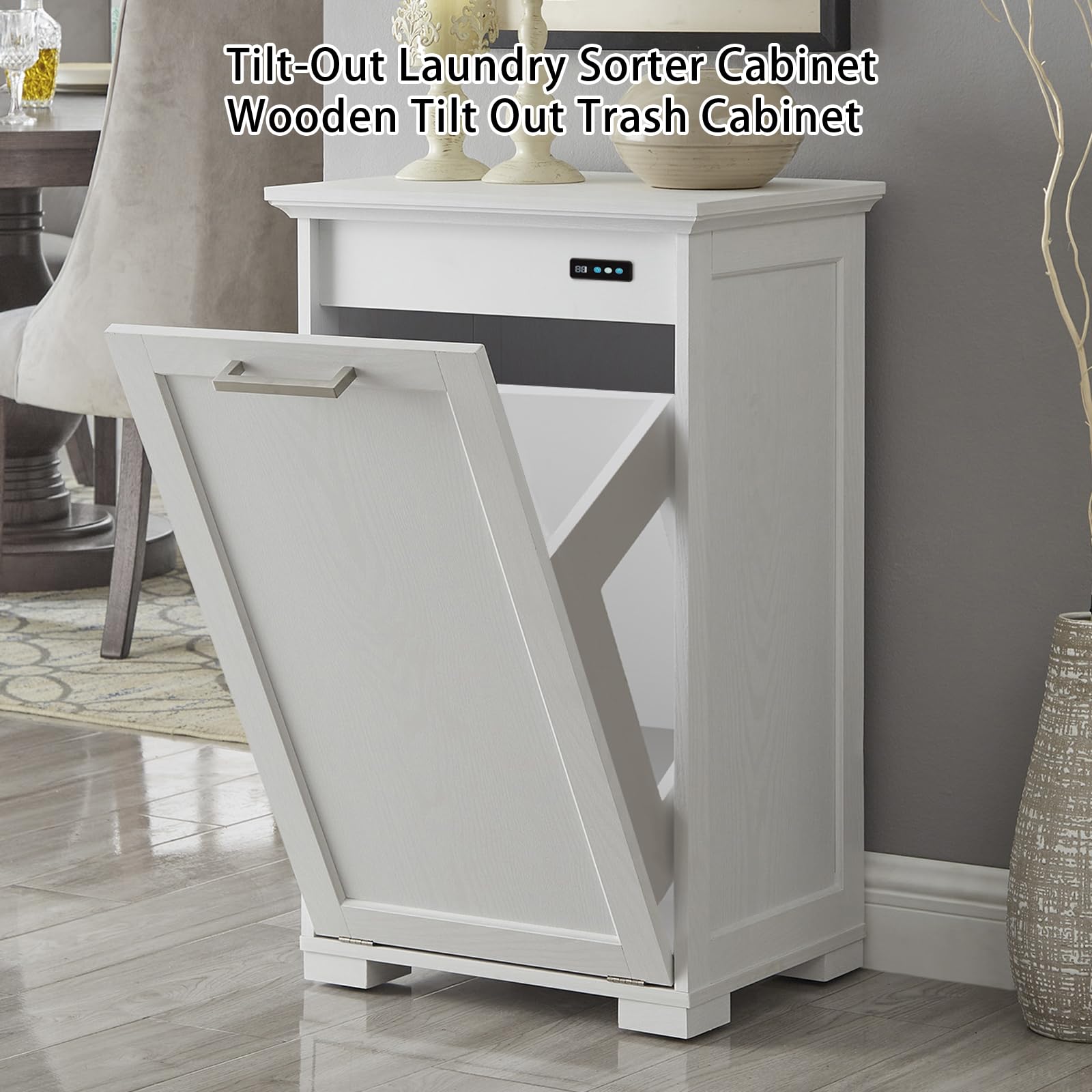 Old Captain Tilt-Out Laundry Sorter Cabinet/Wooden Tilt Out Trash Cabinet, With Negative Ion And Deodorizing Function To Ensure