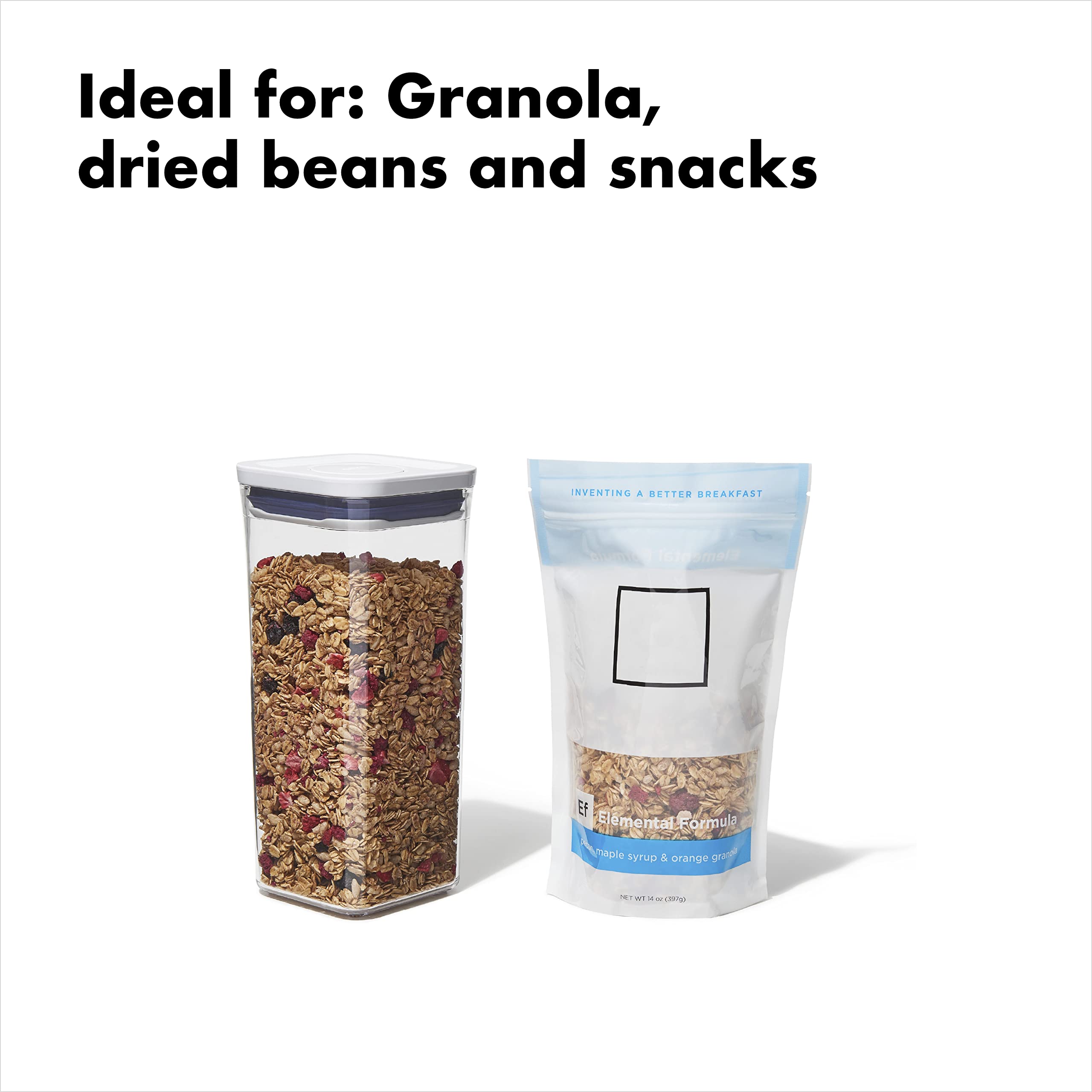 Oxo Good Grips Pop Container - Airtight Food Storage - Small Square Medium 1.7 Qt Ideal For Granola, Dried Beans And Snacks