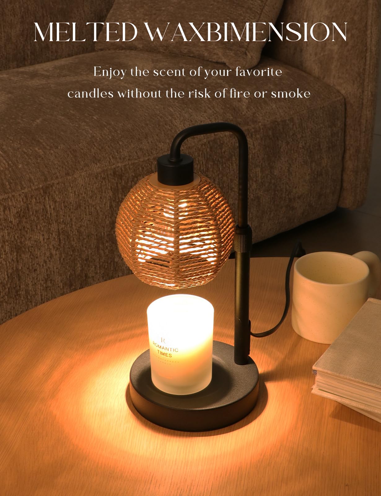 Yohonk Candle Warmer Lamp with Timer Dimmable, Natural Weaving Boho Electric Candle Lamp, Wax Warmer Lamp for Mothers Day Gifts