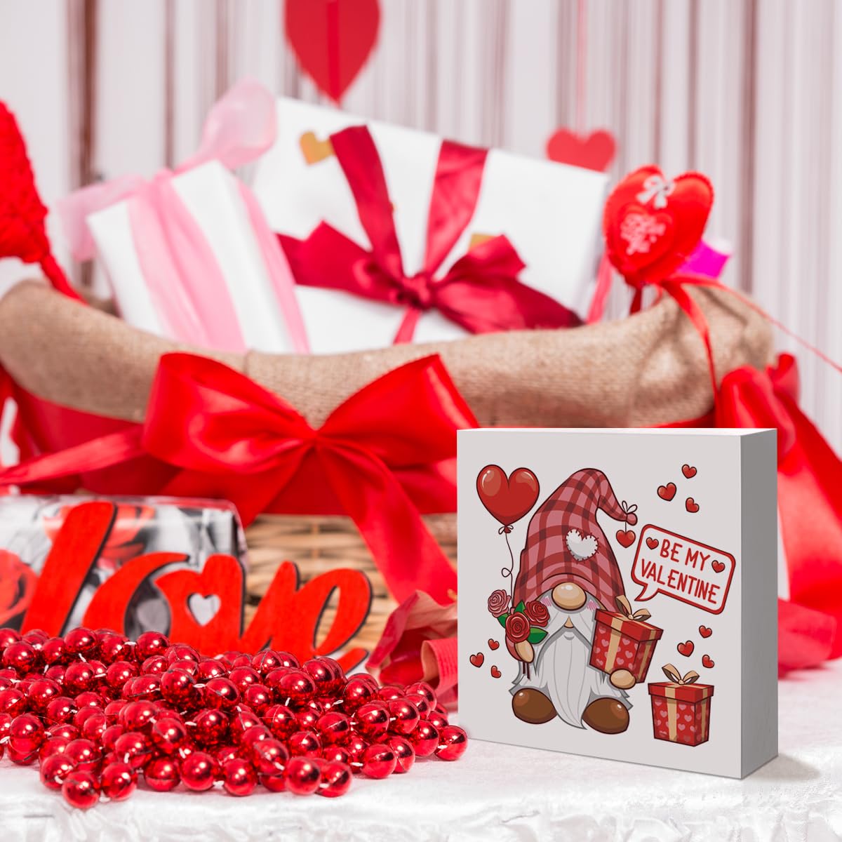 Valentine's Day Decorations Wooden Sign, Be Mine Romantic Desk Tabletop Gnome Decor, Love Gifts for Her Him Boyfriend Girlfriend