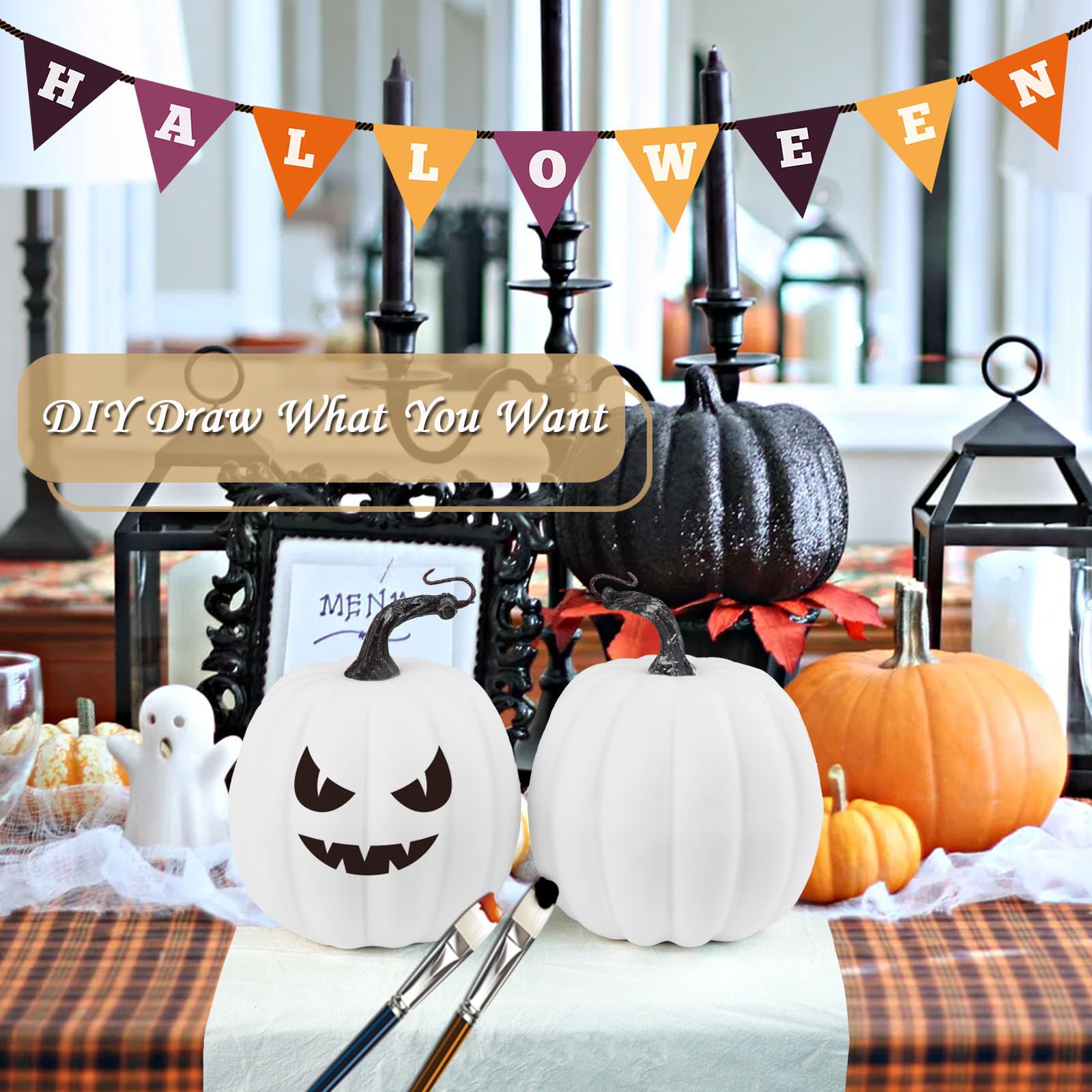 Artmag 6 Inch Large Artificial Pumpkins, 4PCS Big White Faux Foam Harvest Pumpkins for Fall Autumn Thanksgiving Seasonal Holiday