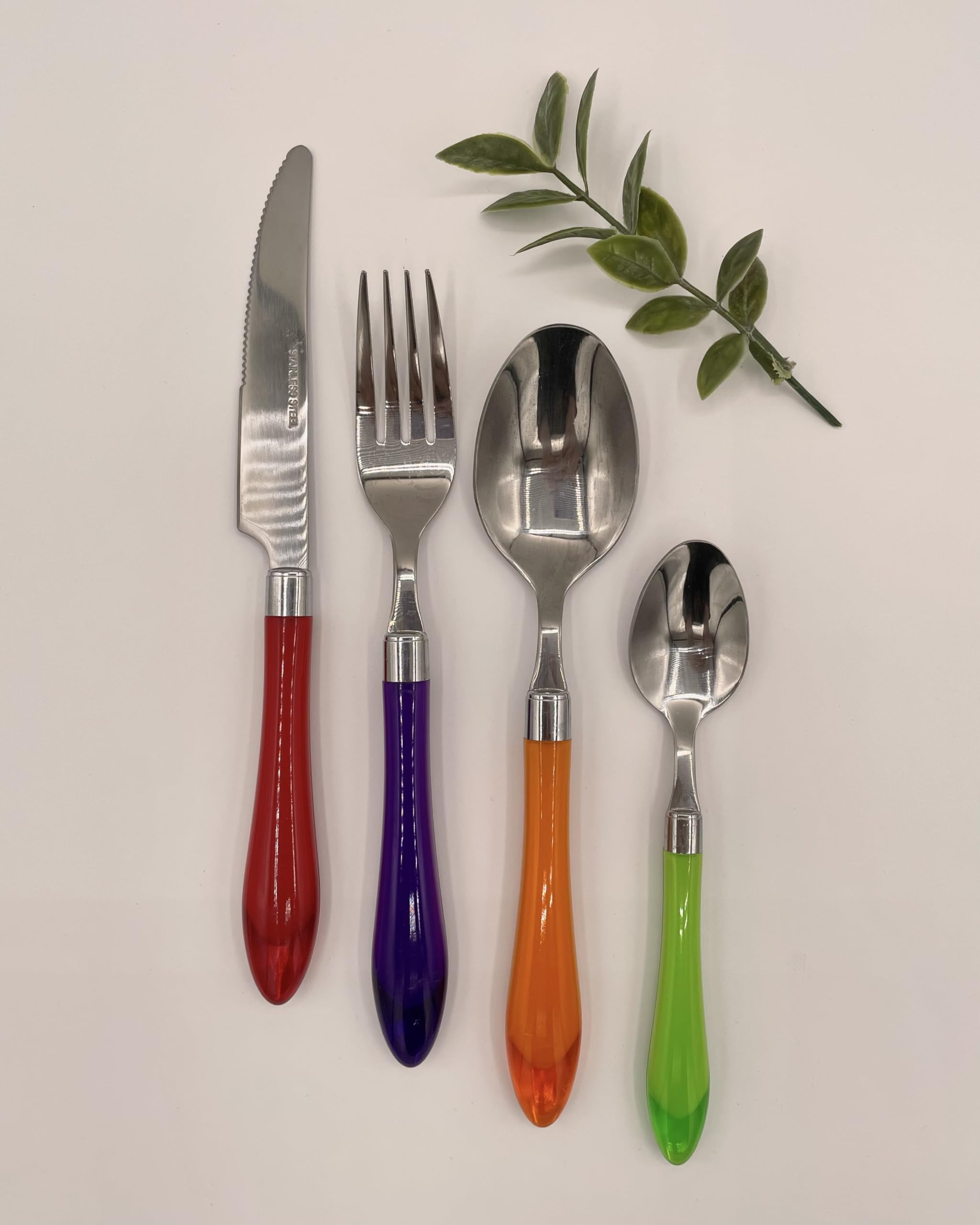 The Original Brink House Rainbow Mix & Match Stainless Steel Cutlery Set With Translucent Handles / 16 Pieces With Metal Stand/L