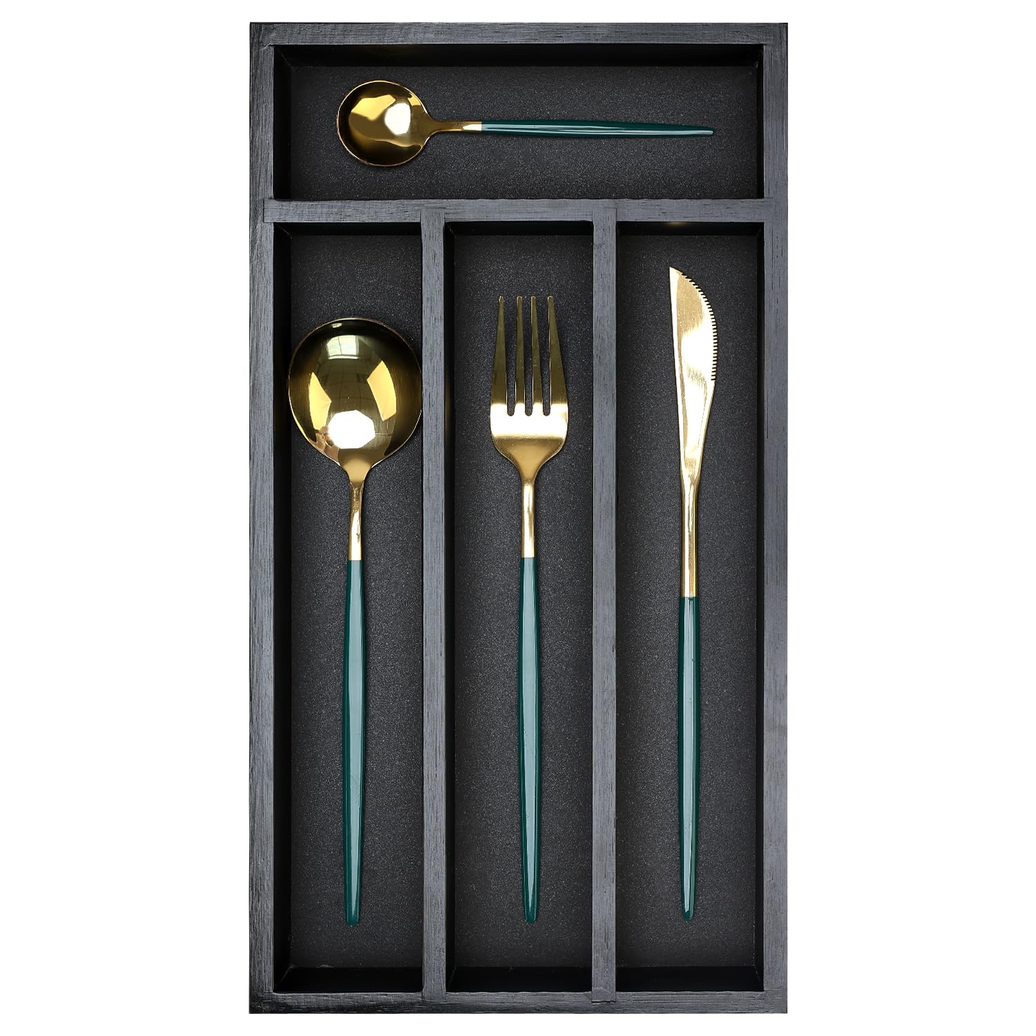 Ayiaren Wooden Silverware Drawer Organizer Tray Small Kitchen Utensil Holder for Drawer Narrow Flatware Organizers Divider Black